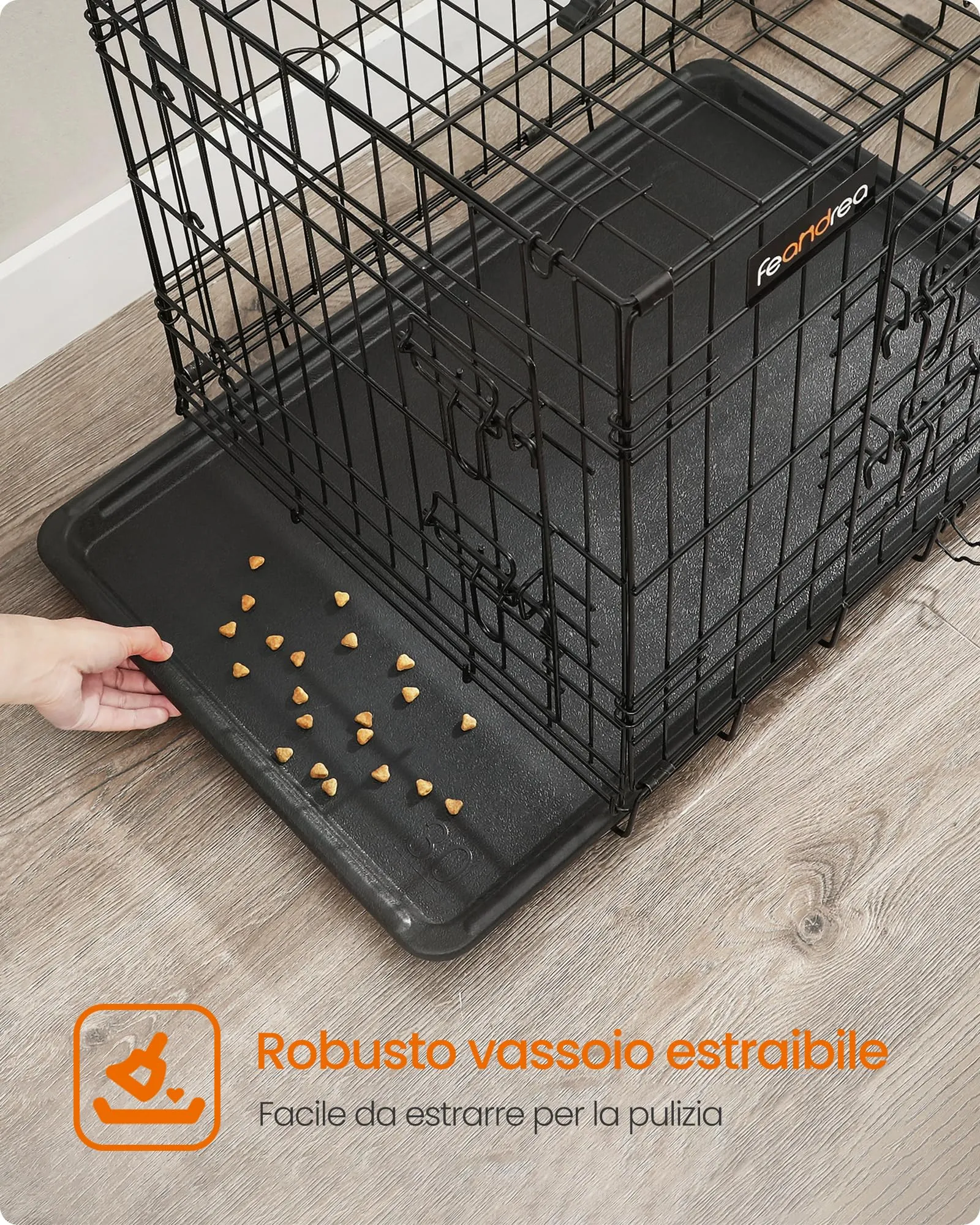 Feandrea Gabbia per Cani Pieghevole con 2 Porte e Vassoio Rimovibile, 107 x 70 x 77,5 cm, XL, Nero PPD42H - immagine 6