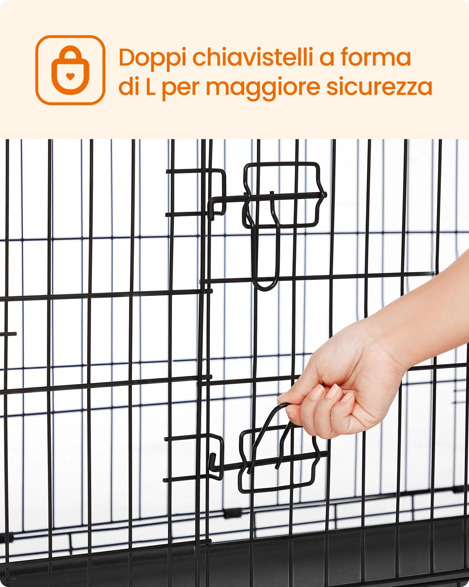 Feandrea Gabbia per Cani Pieghevole con 2 Porte e Vassoio Rimovibile, 107 x 70 x 77,5 cm, XL, Nero PPD42H - immagine 8