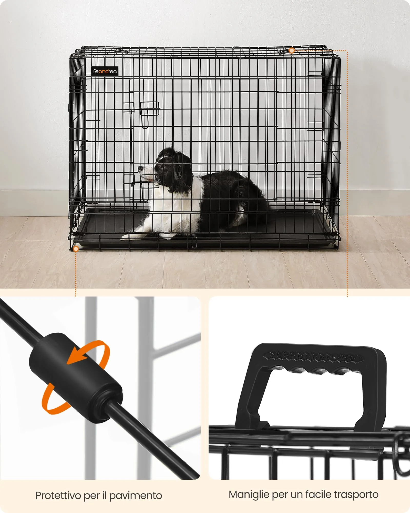 Feandrea Gabbia per Cani Pieghevole con 2 Porte e Vassoio Rimovibile, 107 x 70 x 77,5 cm, XL, Nero PPD42H - immagine 9