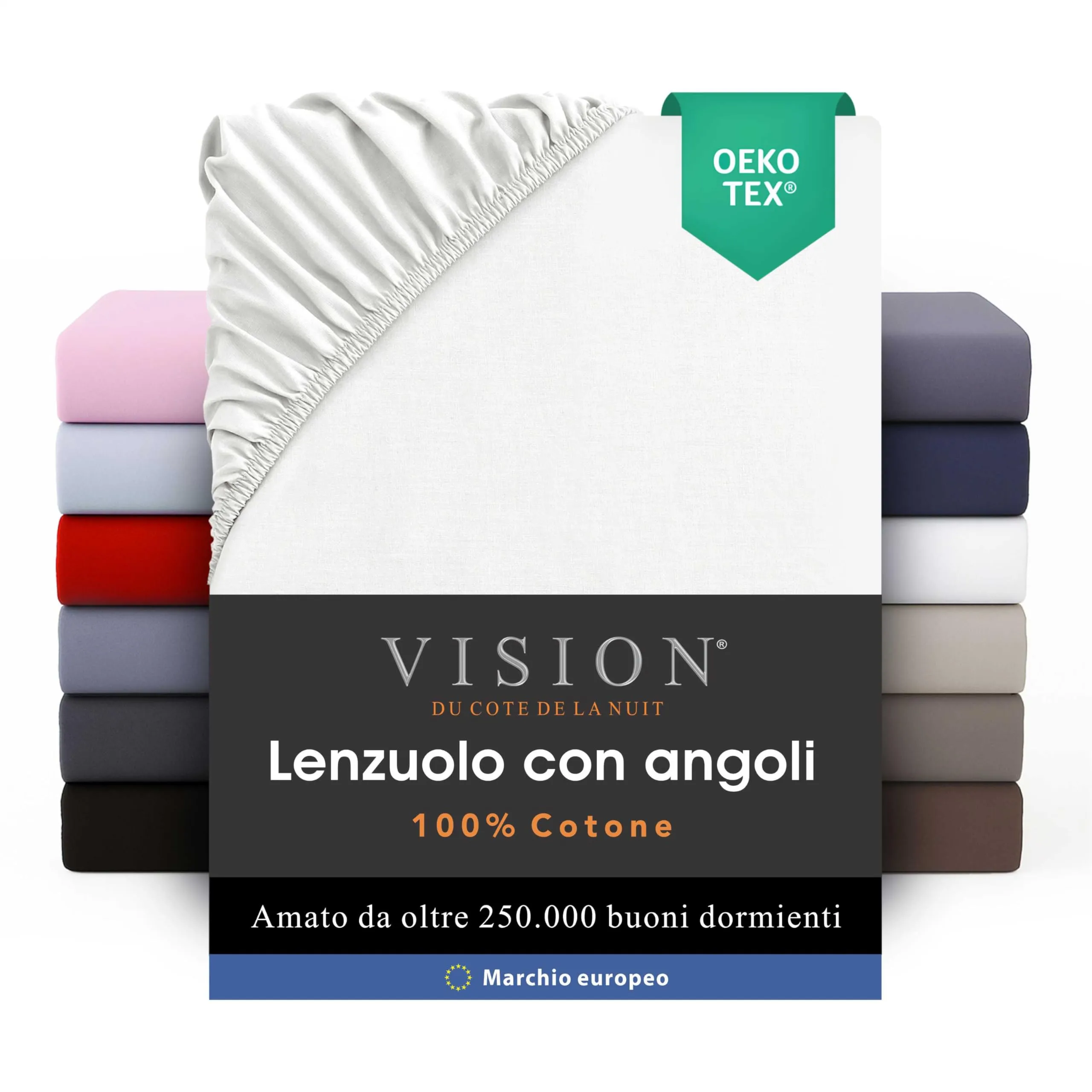 VISION Lenzuolo con angoli 100% cotone, Letto matrimoniale (200 x 200 cm), Bianco - immagine 1