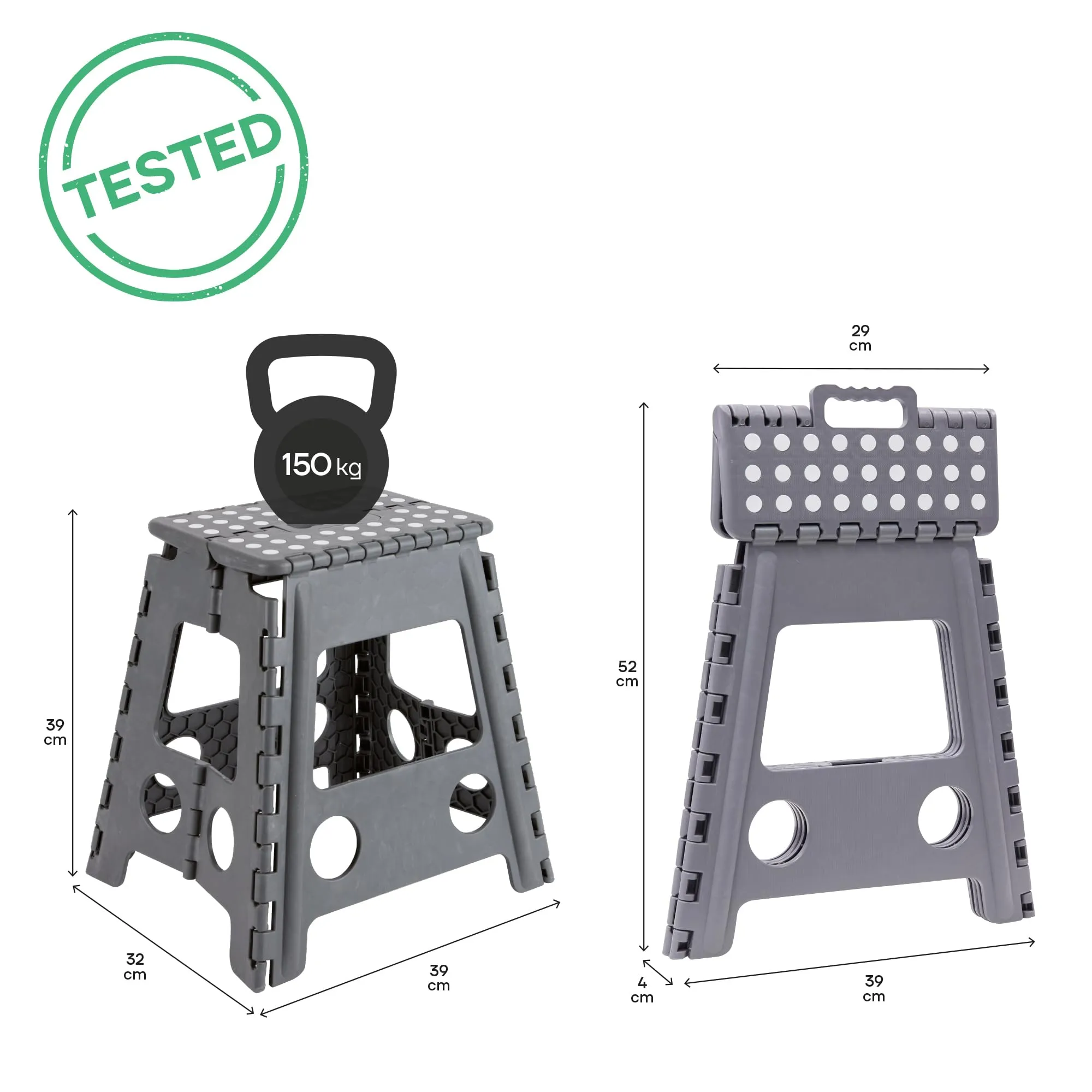 ARREGUI TB-039-G Sgabello Pieghevole Multiuso, 39 cm, Grigio - immagine 2
