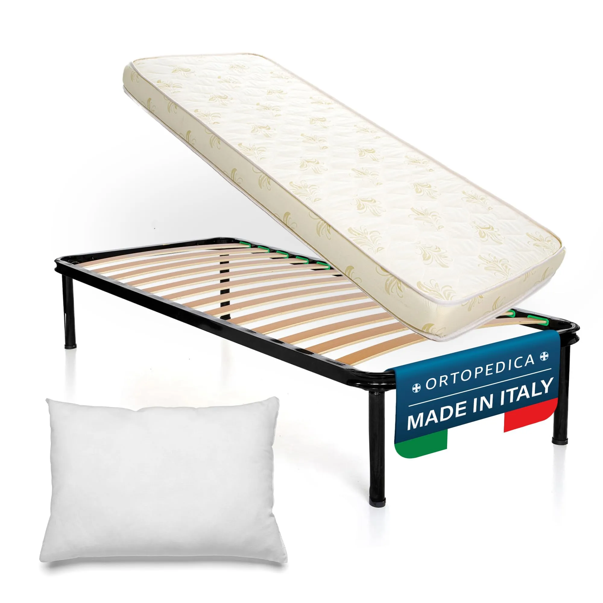 Dolci Sogni Set Letto Singolo 80x190 con Rete a Doghe in Legno, Materasso 14 cm e Cuscino - immagine 1