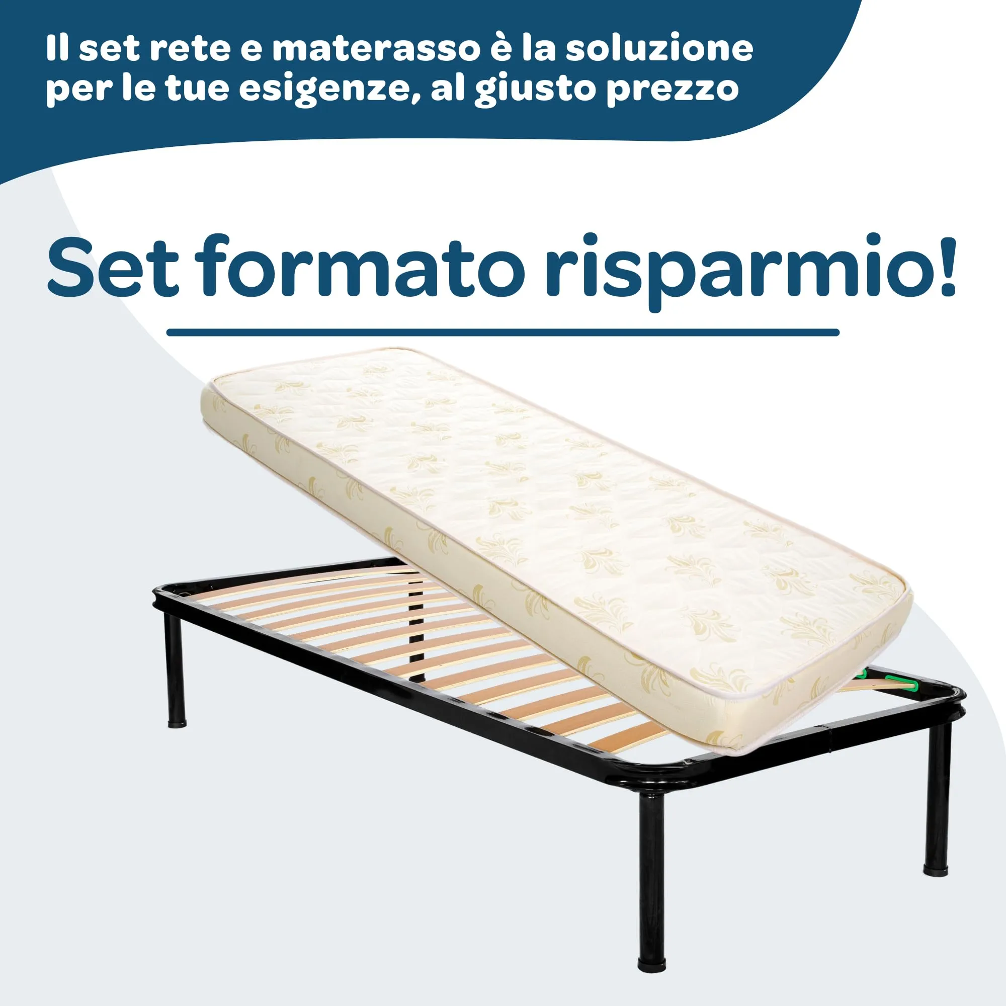 Dolci Sogni Set Letto Singolo 80x190 con Rete a Doghe in Legno, Materasso 14 cm e Cuscino - immagine 4
