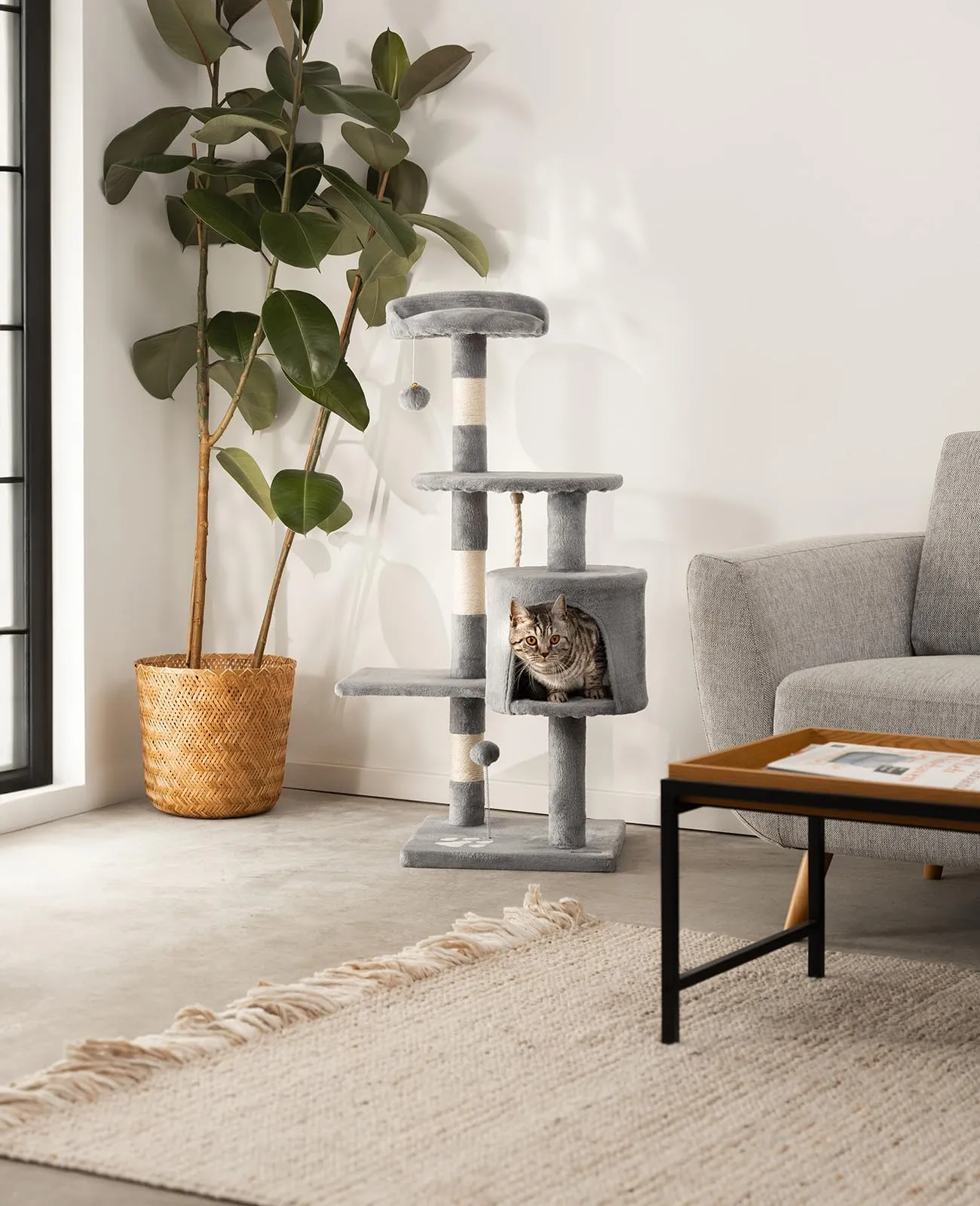 lionto Tiragraffi con Grotta e Colonne, 4 Livelli, 112 cm, Grigio Chiaro - immagine 2