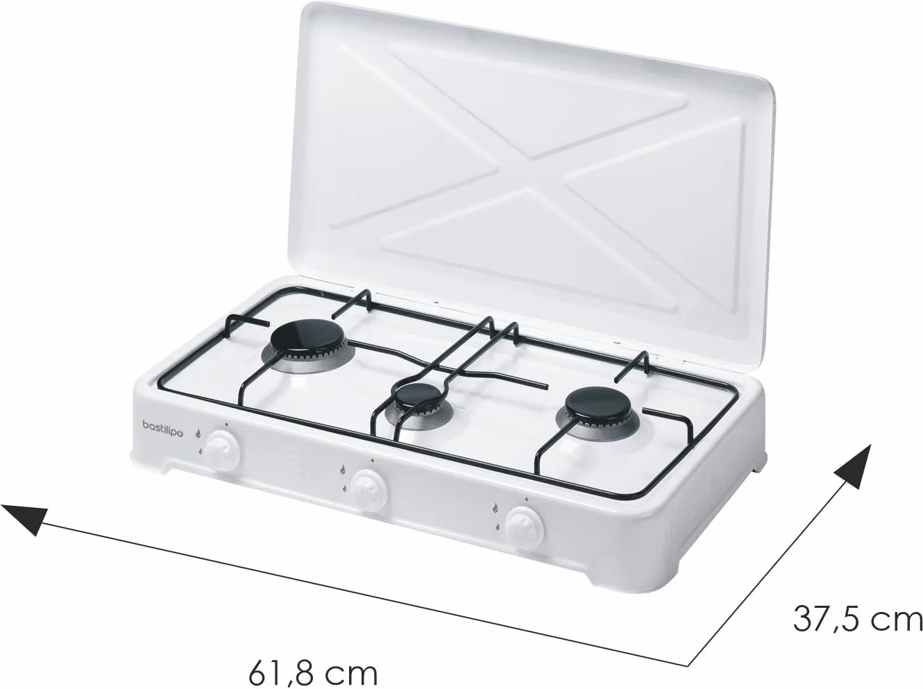 Bastilipo CG-300 Fornello a Gas Butano o Propano, 3 Fuochi, Bianco - immagine 3