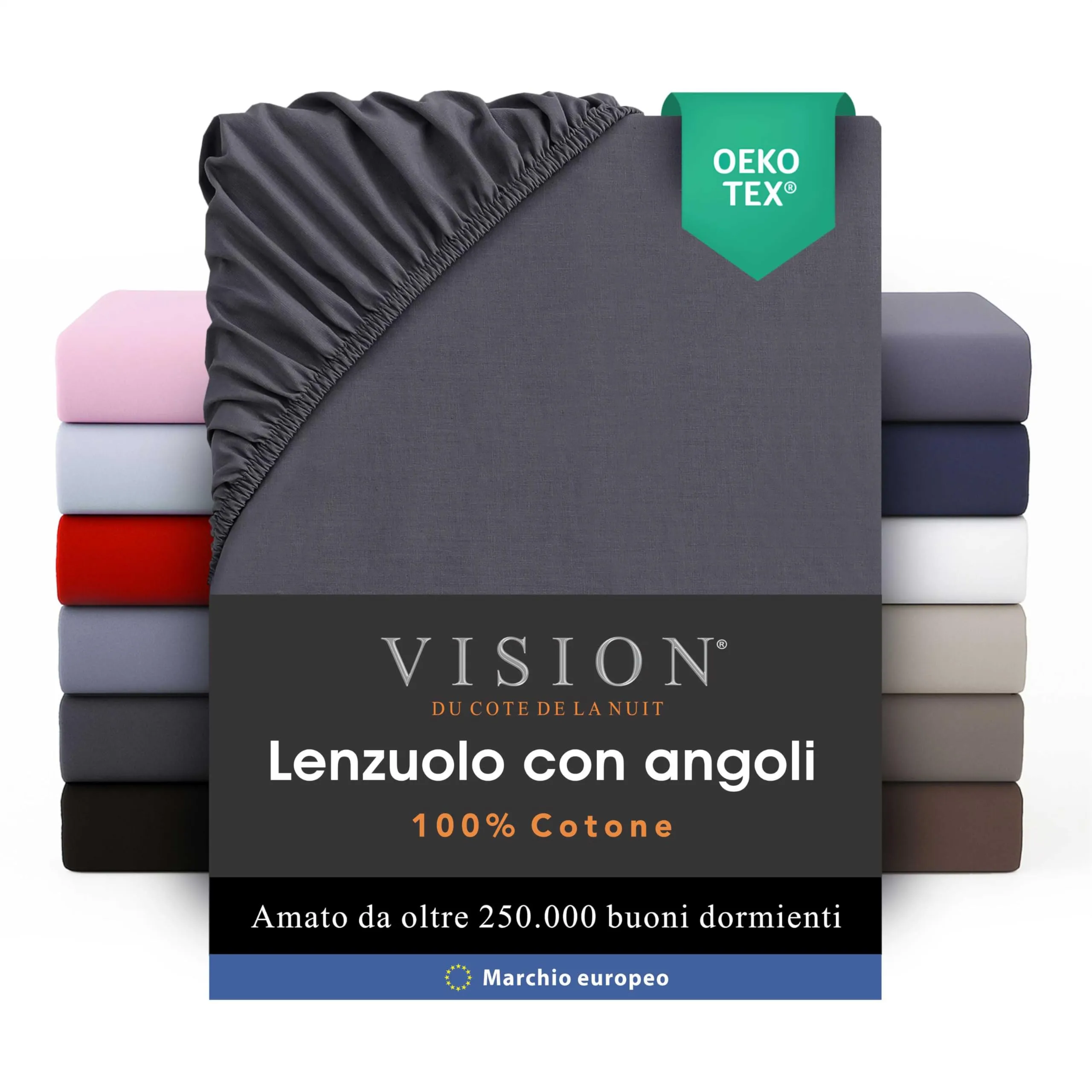 VISION Lenzuolo con Angoli 100% Cotone, 200 x 200 cm, Grigio Scuro - immagine 1