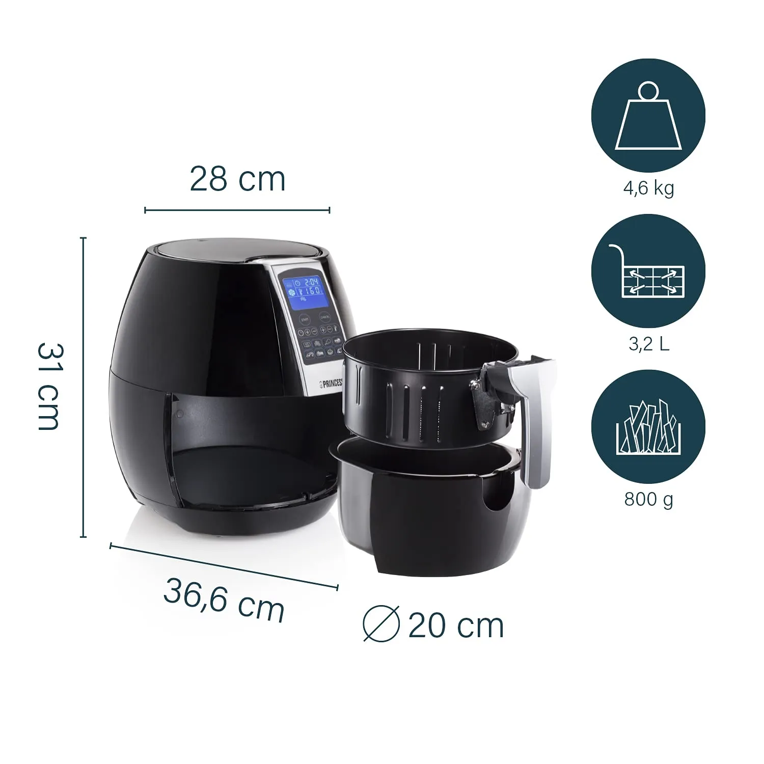 Princess Friggitrice ad Aria Calda XL 182020, 1500 W, 3.2 Litri, Nero/Argento - immagine 3