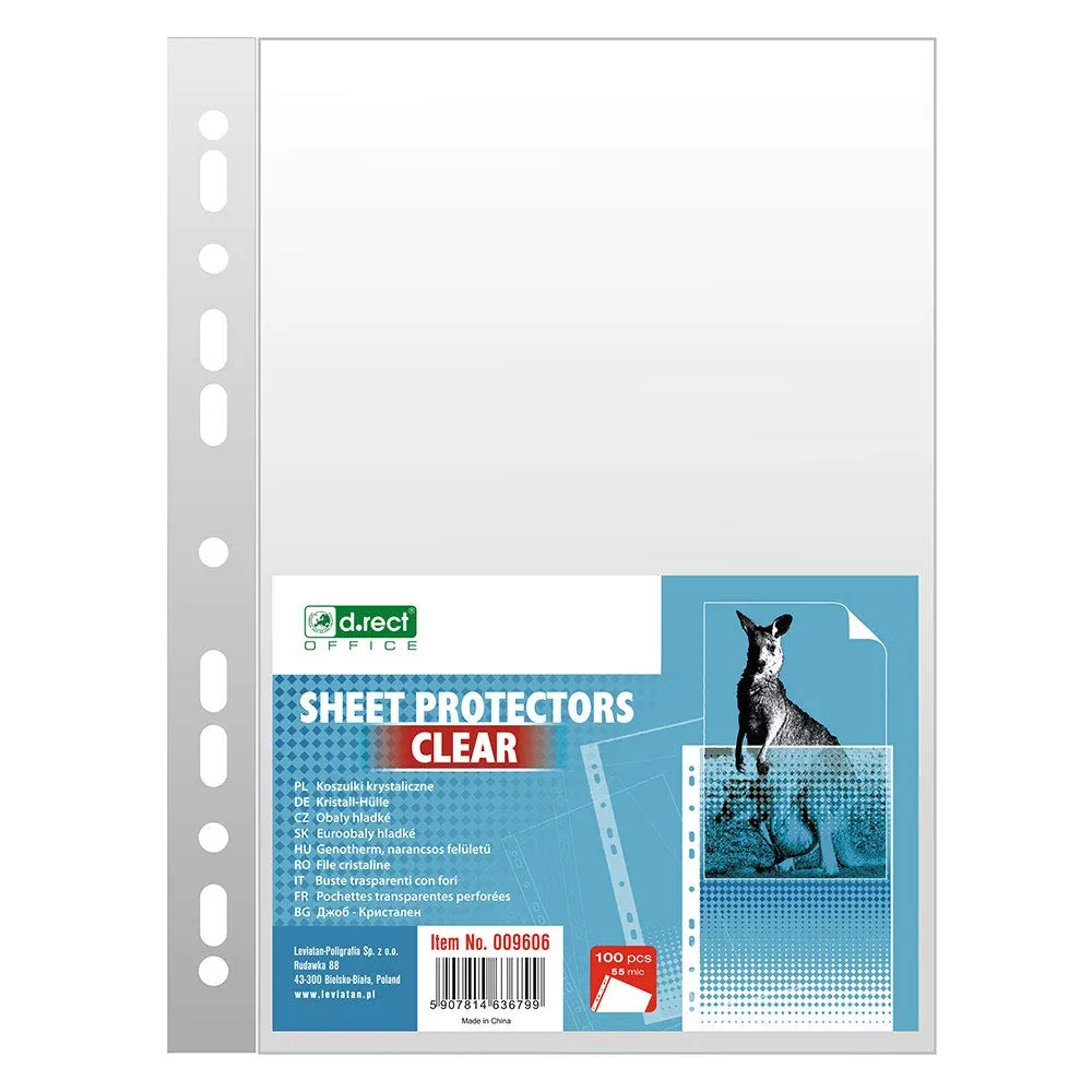 D.RECT 009606 Buste Perforate Trasparenti A4, 55 Micron, Confezione da 100 Unità - immagine 1