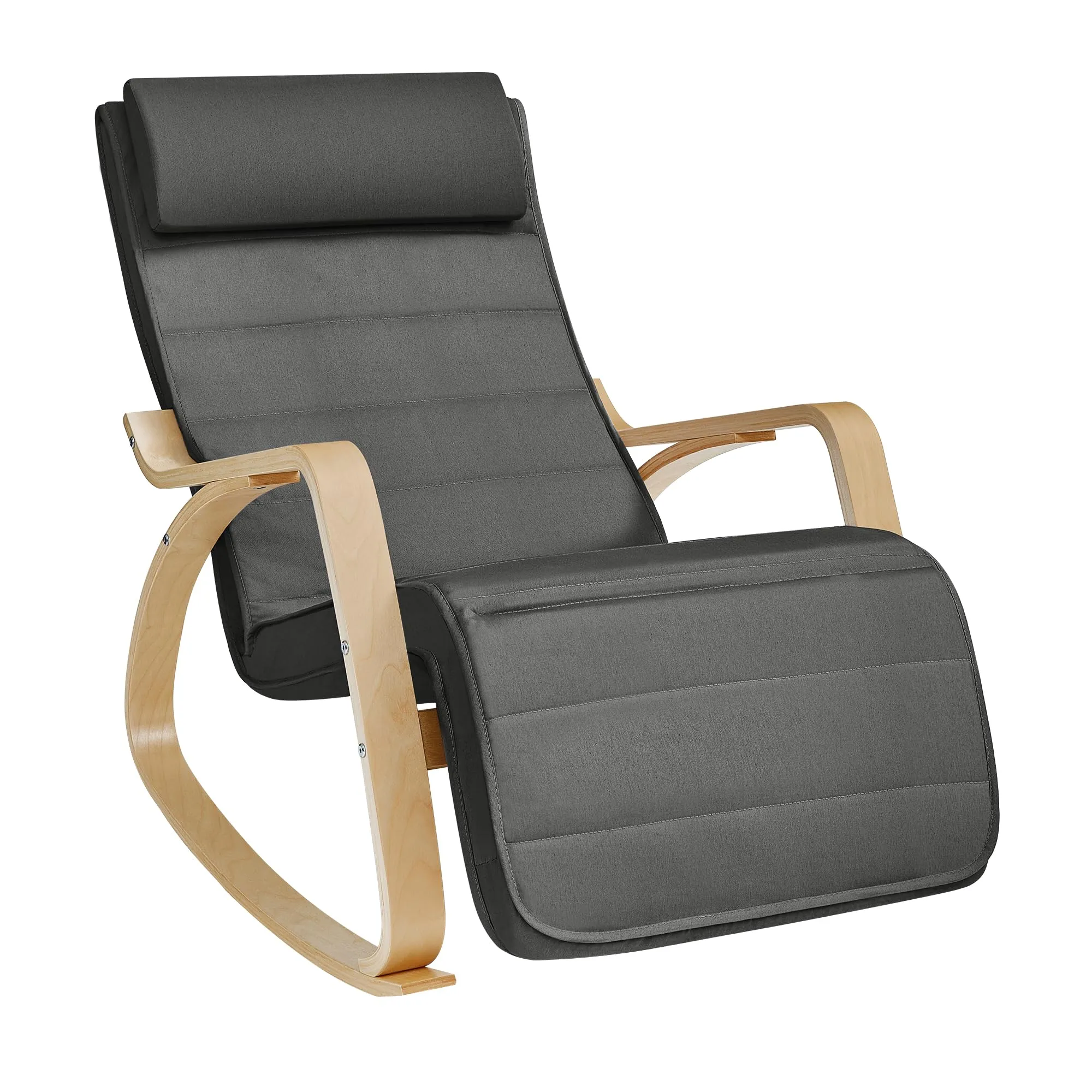 SONGMICS Sedia a Dondolo in Legno di Betulla con Poggiapiedi Regolabile, Grigio Scuro LYY10G - immagine 1