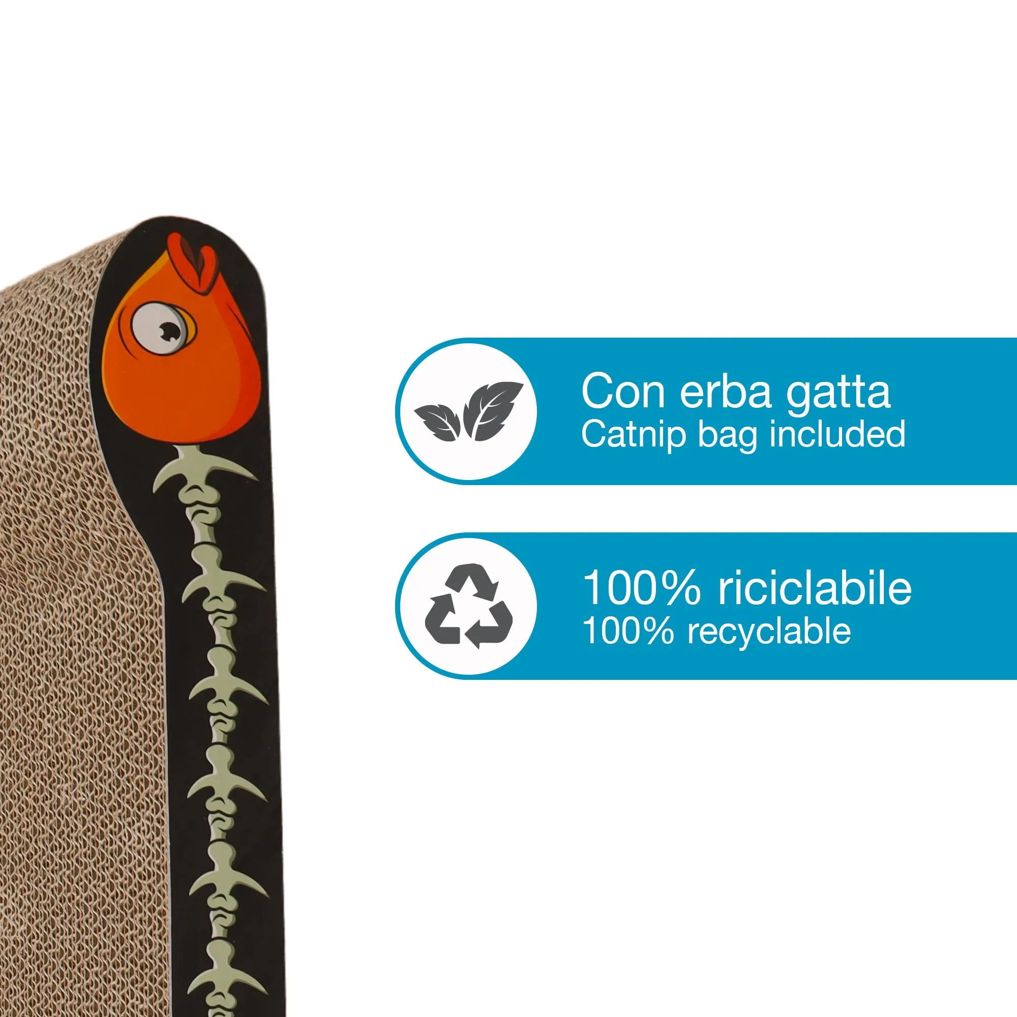 Croci Tiragraffi per gatti in cartone a forma di Pesce, 2 strati reversibili, 44 x 14 x 7 cm - immagine 3