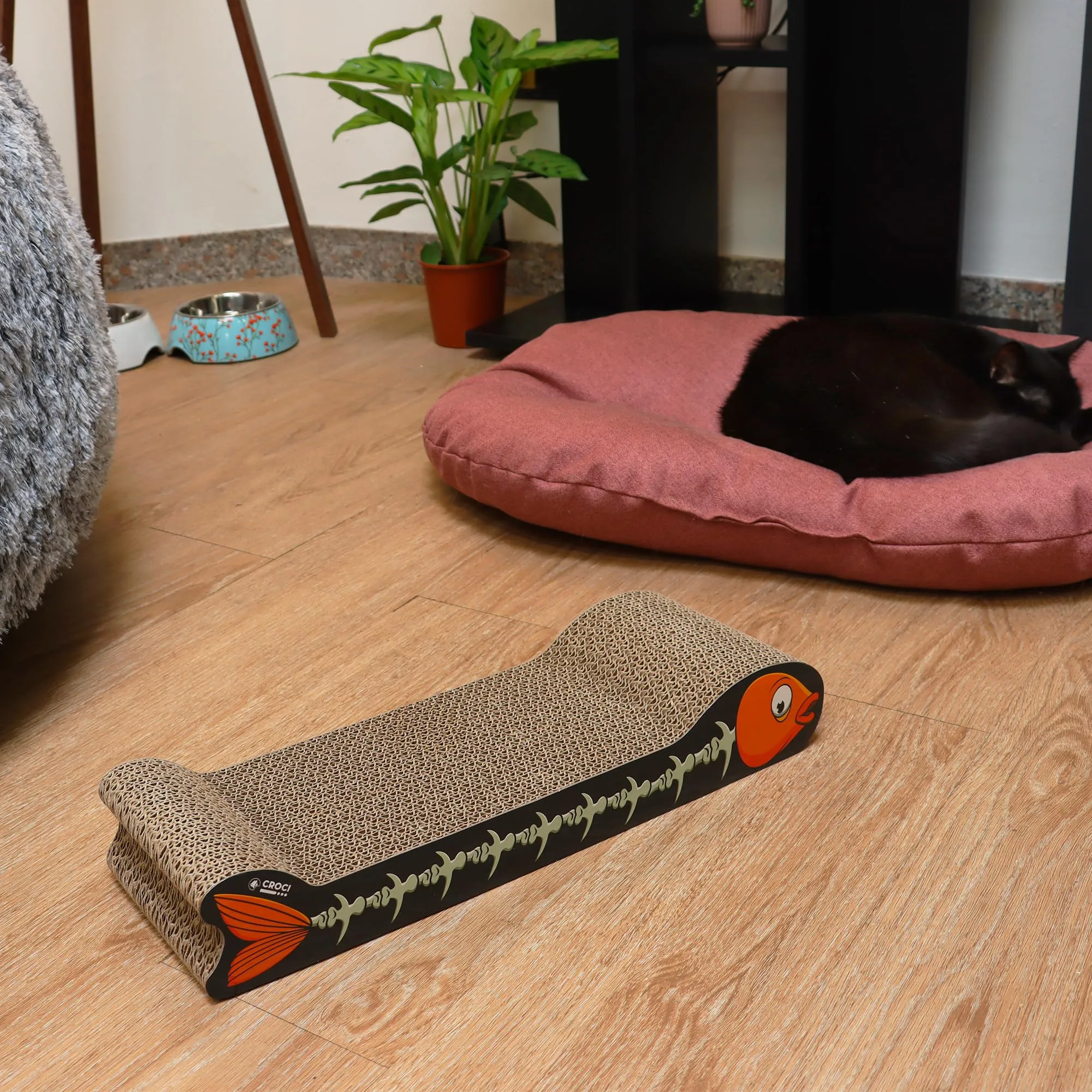 Croci Tiragraffi per gatti in cartone a forma di Pesce, 2 strati reversibili, 44 x 14 x 7 cm - immagine 5