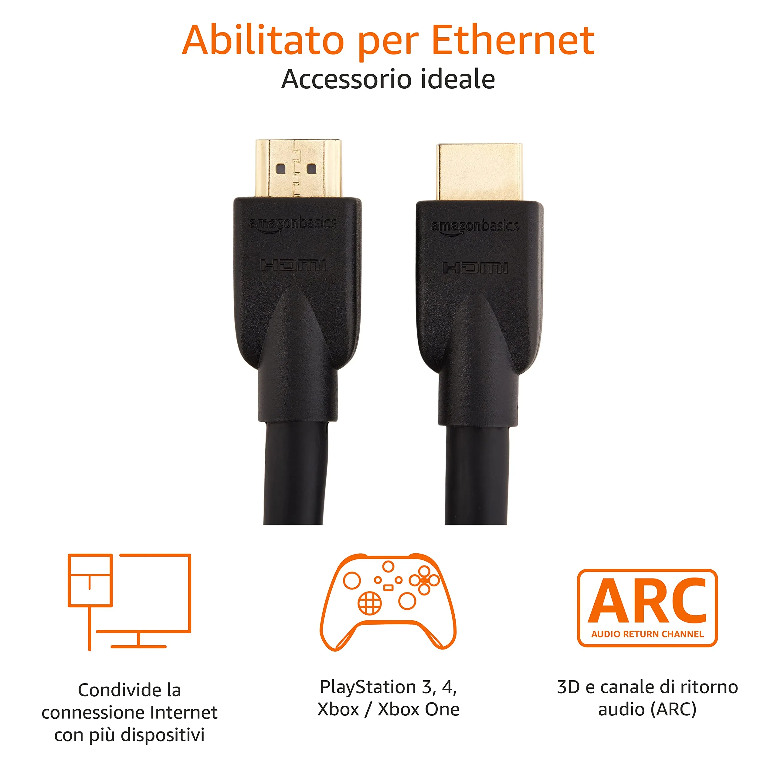 Amazon Basics Cavo HDMI 4K Alta Velocità con Ethernet, 4,6 m, Nero - immagine 2