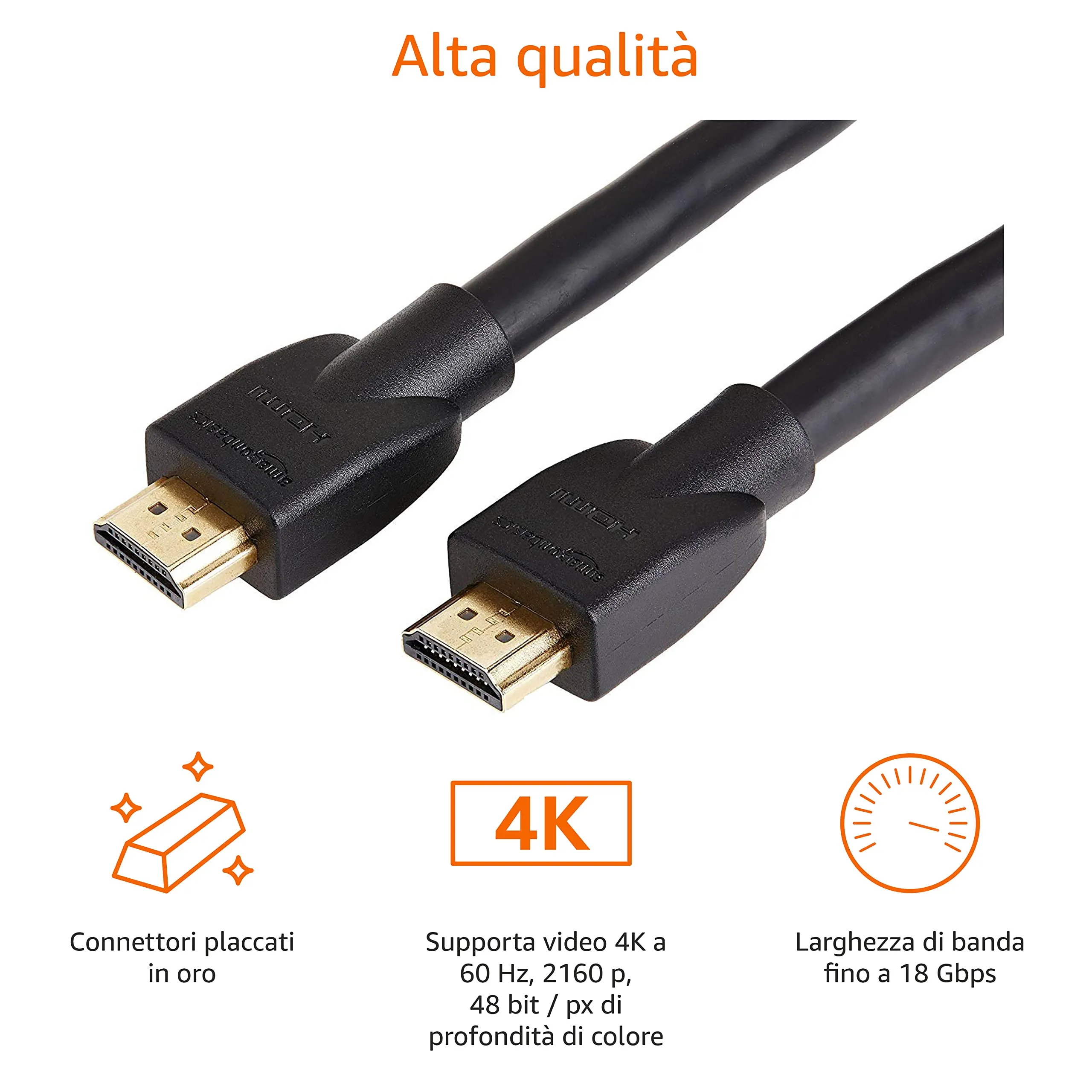 Amazon Basics Cavo HDMI 4K Alta Velocità con Ethernet, 4,6 m, Nero - immagine 4