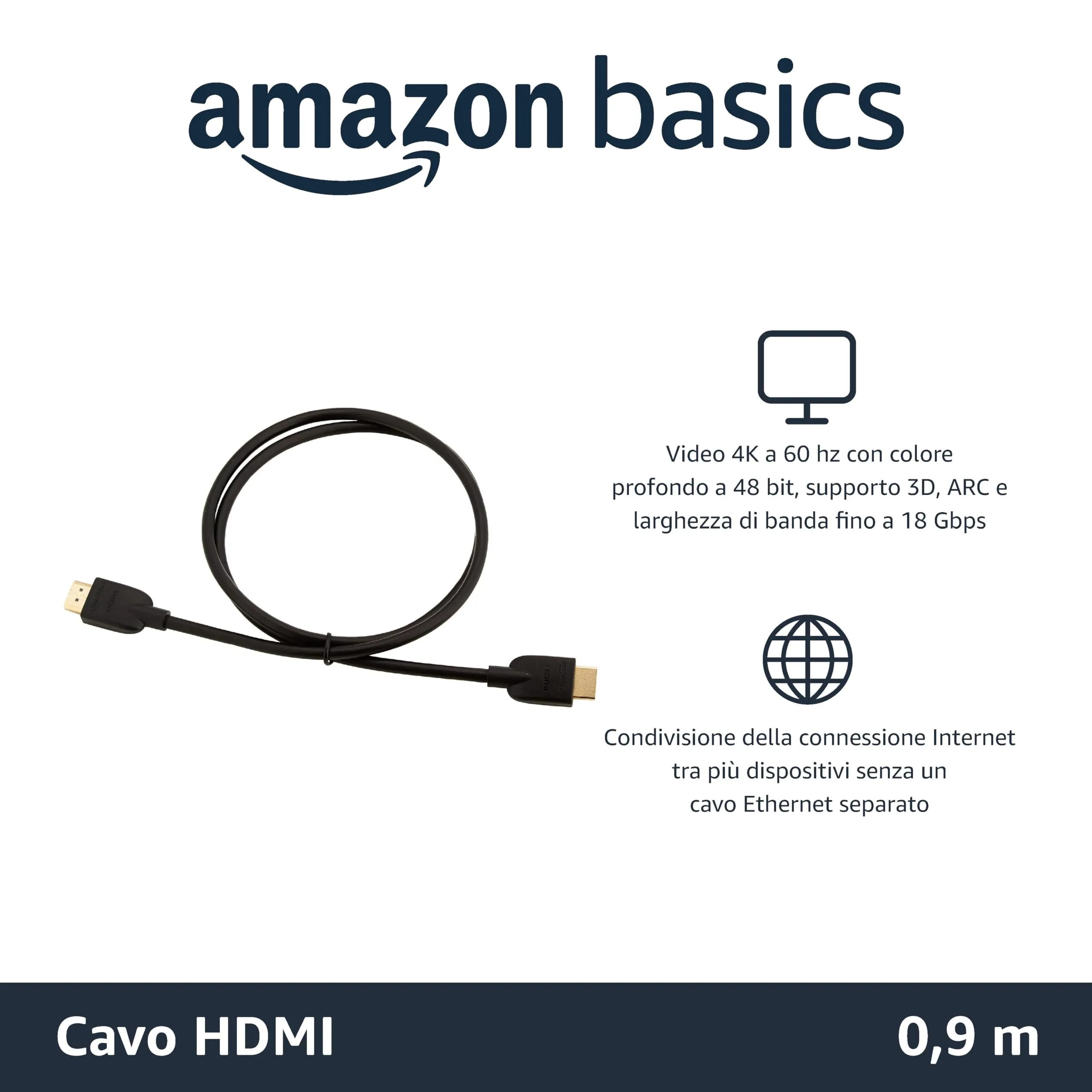 Amazon Basics Cavo HDMI 4K, 0.9 m, Nero - immagine 2