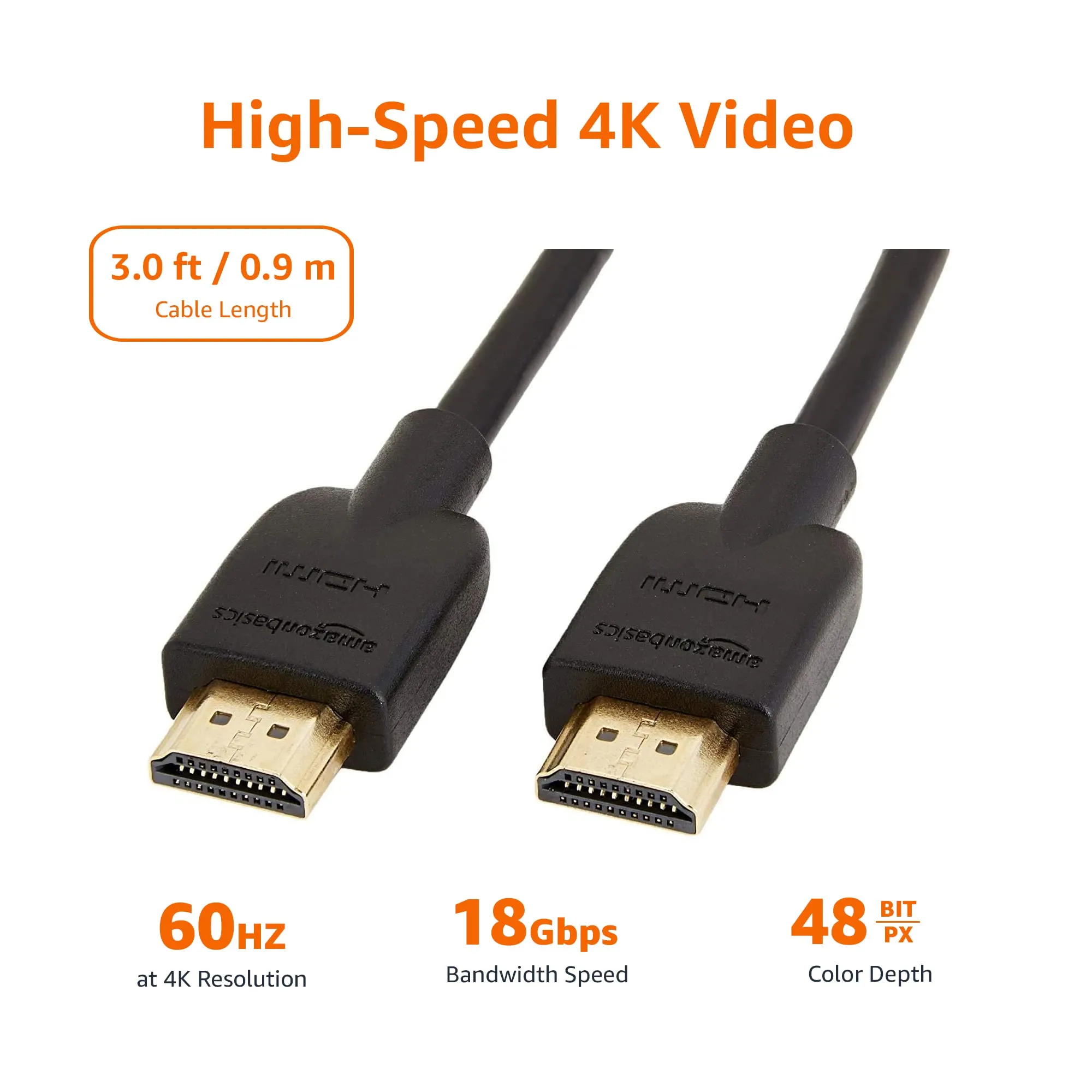 Amazon Basics Cavo HDMI 4K 0.9 m, Alta velocità con Ethernet 18 Gbps, 4K@60 Hz, 2160p, Confezione da 2, Nero - immagine 7