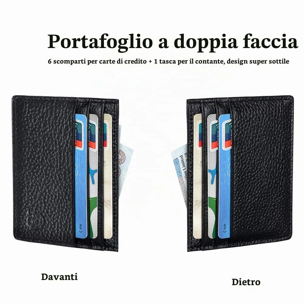 URAQT Portafoglio e porta-carte di credito in pelle, Nero - immagine 4