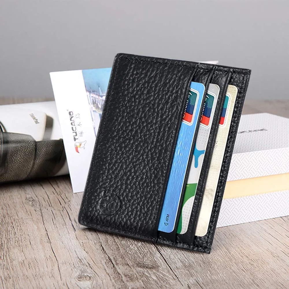 URAQT Portafoglio e porta-carte di credito in pelle, Nero - immagine 5