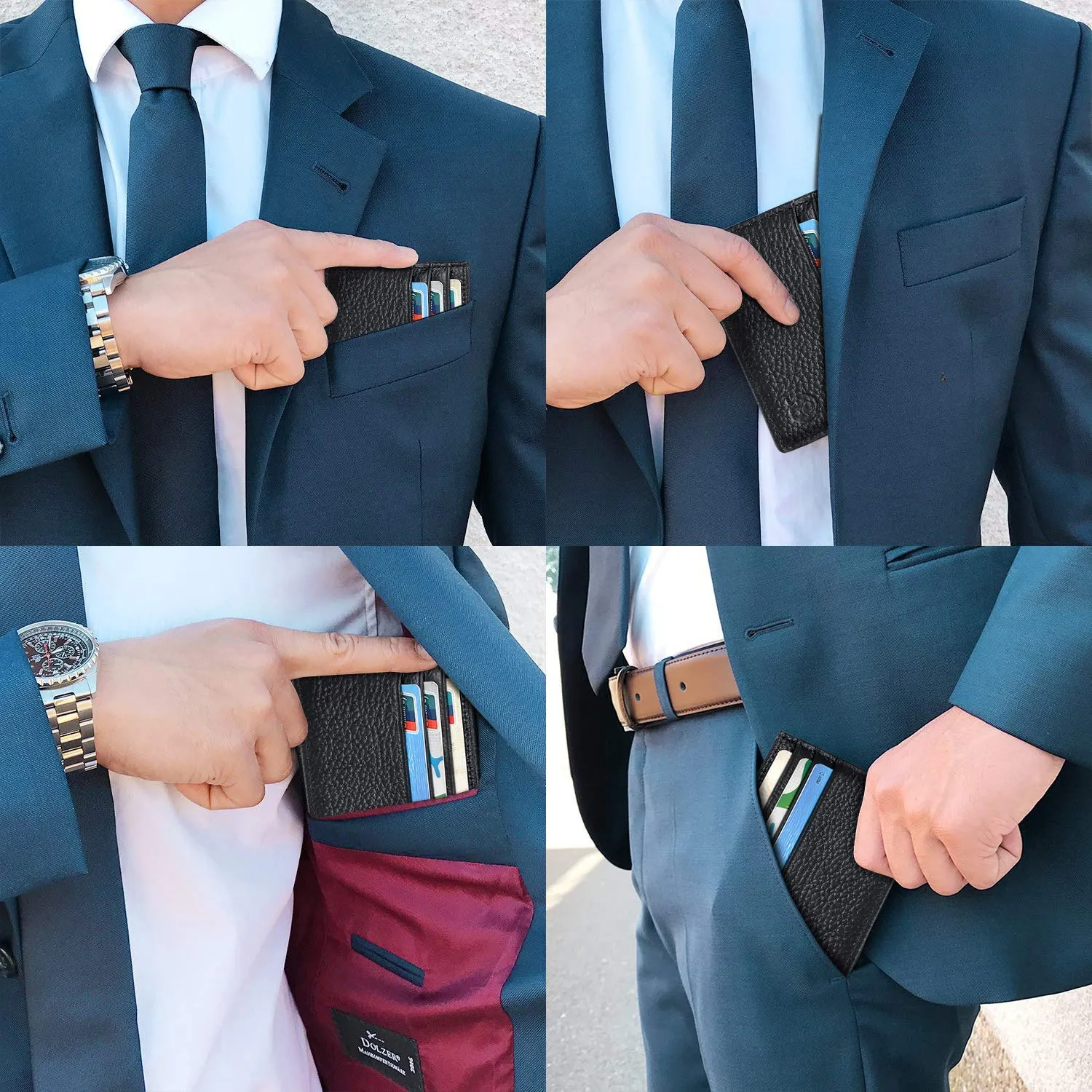 URAQT Portafoglio e porta-carte di credito in pelle, Nero - immagine 7