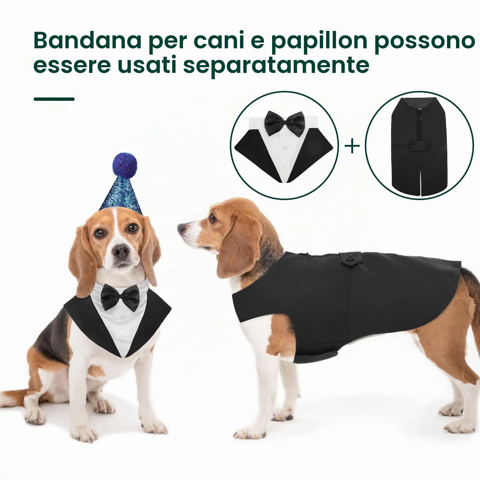 Kuoser Abito Smoking per Cani con Bandana e Papillon, Vestito Formale per Matrimoni e Feste, Nero - immagine 3