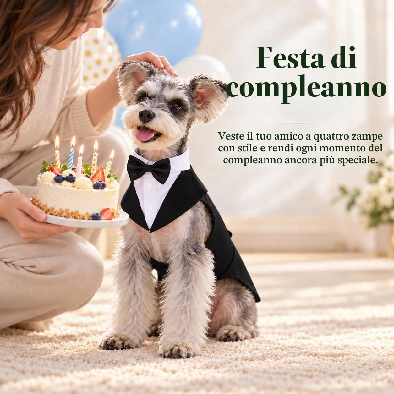 Kuoser Abito Smoking per Cani con Papillon e Bandana, Vestito Formale per Matrimoni e Feste - immagine 6