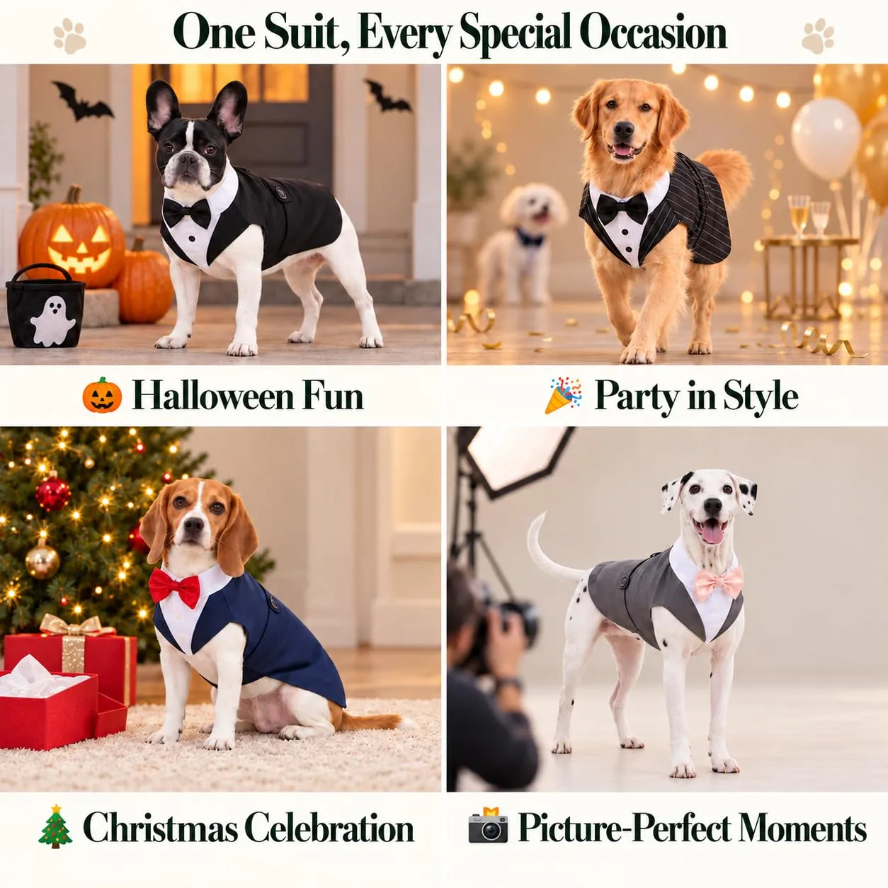 Kuoser Abito Smoking per Cani con Papillon e Bandana, Vestito Formale per Matrimoni e Feste, XL, Nero - immagine 7