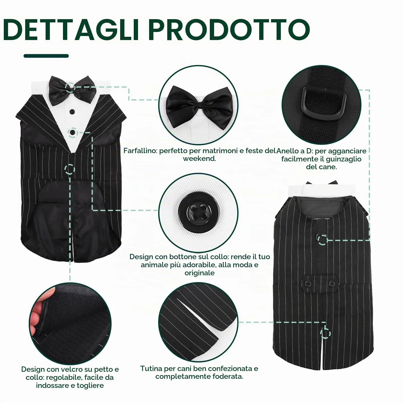 Kuoser Abito Smoking per Cani con Papillon e Bandana, Set Formale per Matrimoni e Feste - immagine 4