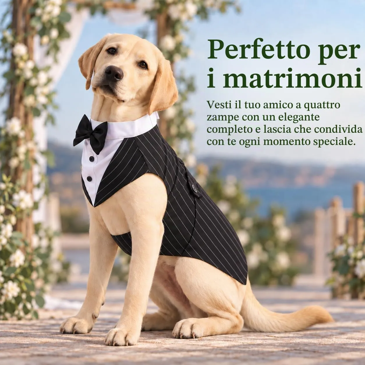 Kuoser Abito Smoking per Cani con Papillon e Bandana, Set Formale per Matrimoni e Feste - immagine 5