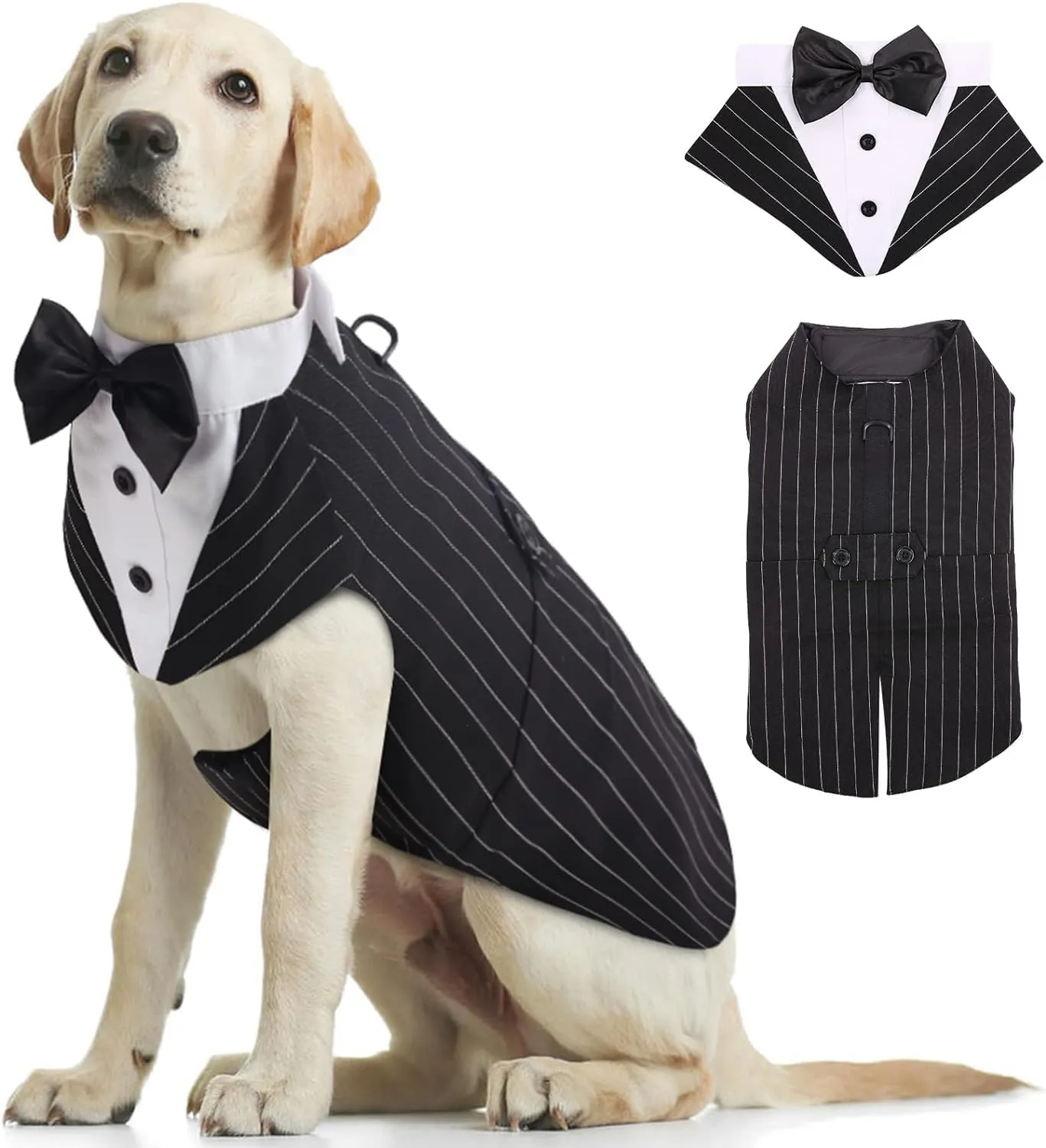 Kuoser Abito Smoking per Cani con Bandana e Papillon, Vestito Formale per Matrimoni e Feste, Taglia XXL - immagine 1