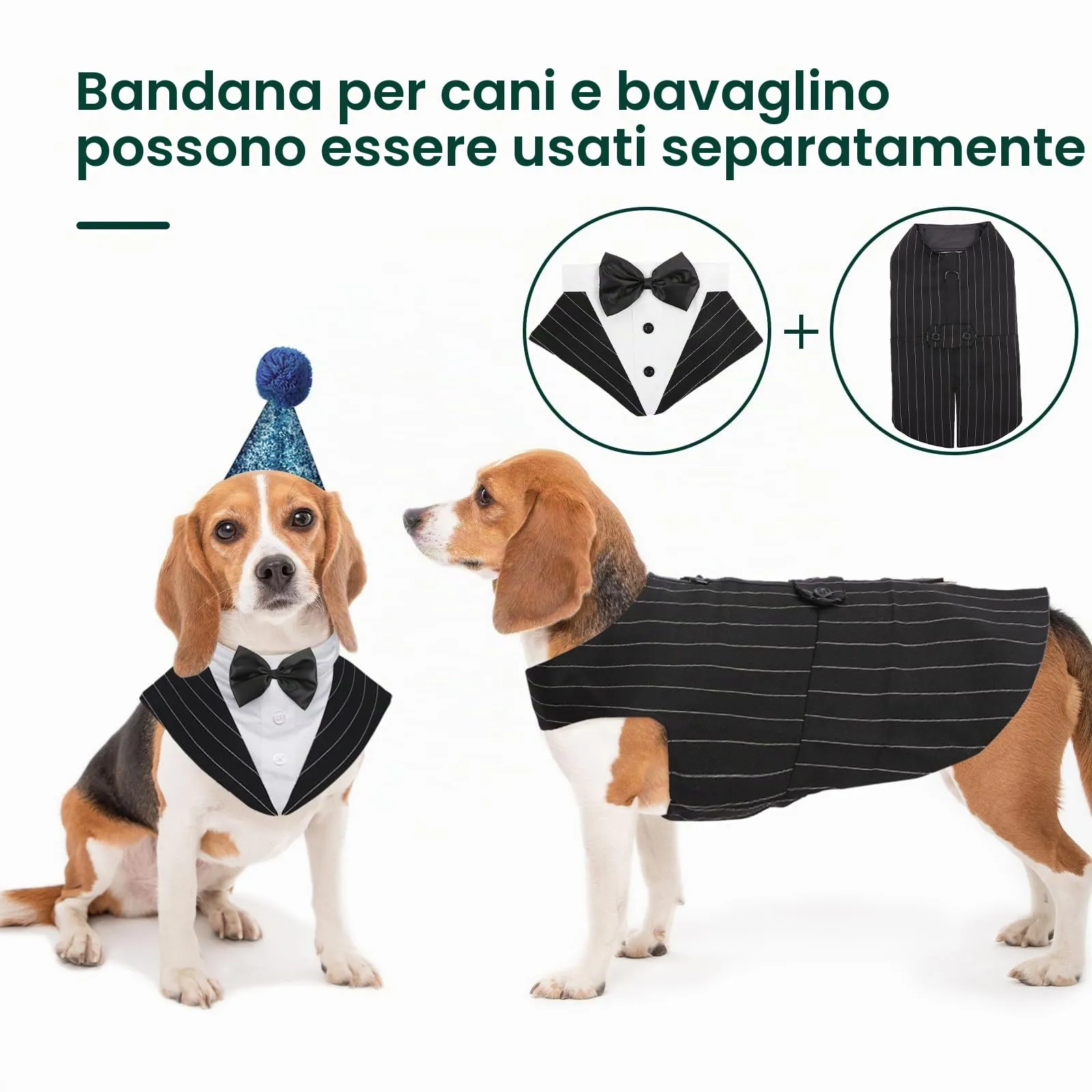 Kuoser Abito Smoking per Cani con Bandana e Papillon, Vestito Formale per Matrimoni e Feste, Taglia XXL - immagine 3