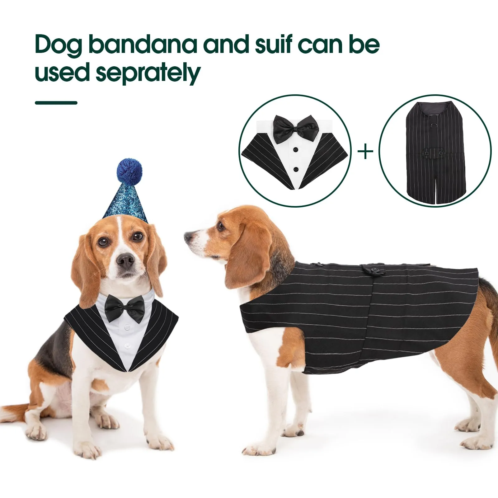 Kuoser Abito Smoking per Cani con Papillon e Bandana, Vestito Formale per Matrimoni e Feste - immagine 3