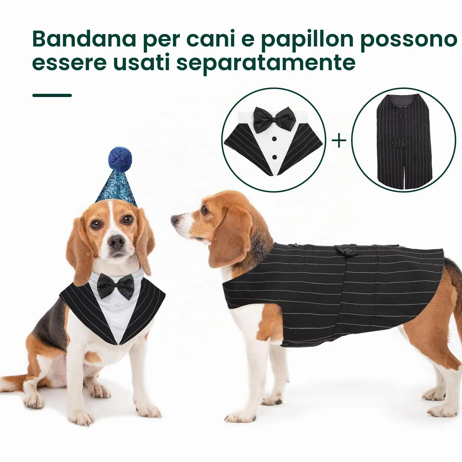 Kuoser Abito Smoking per Cani con Papillon e Bandana, Vestito Formale per Matrimoni e Feste, Taglia XL - immagine 3