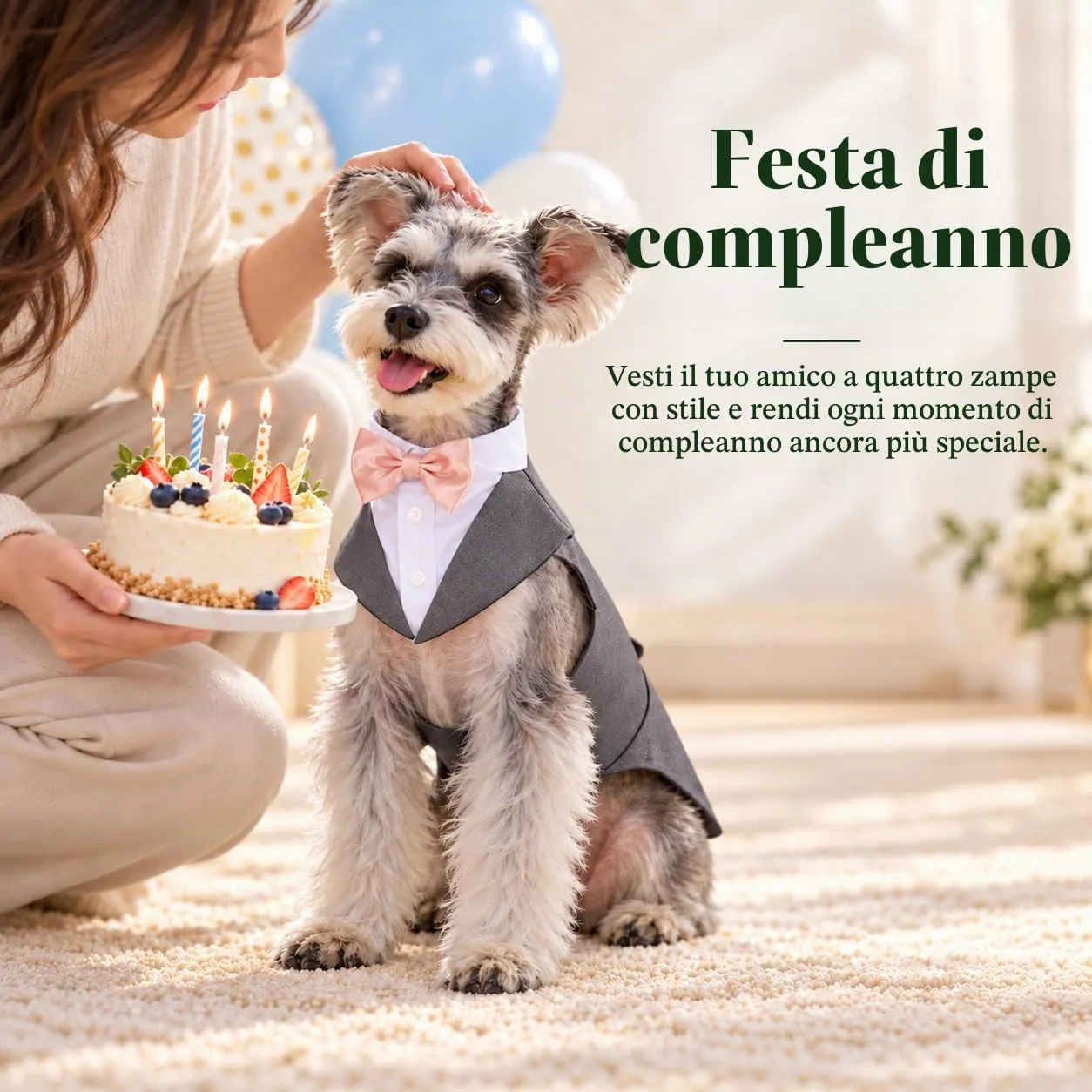 Kuoser Abito Smoking per Cani con Papillon e Bandana, Vestito Formale per Matrimoni e Feste, Grigio, XL - immagine 6