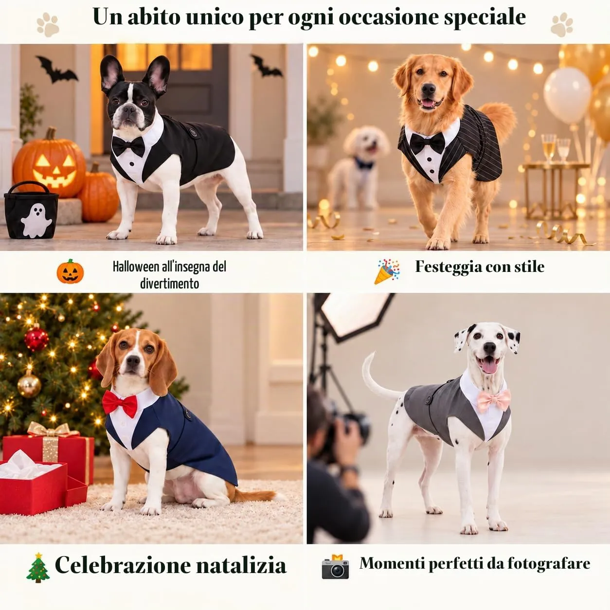 Kuoser Abito Smoking per Cani con Papillon e Bandana, Vestito Formale per Matrimoni e Feste, Grigio, XL - immagine 7