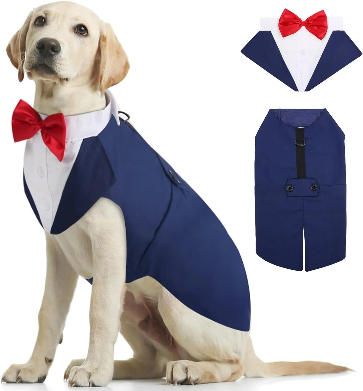Kuoser Abito Smoking per Cani con Papillon e Bandana, Set Formale per Matrimoni e Feste, Blu, XXL - immagine 1