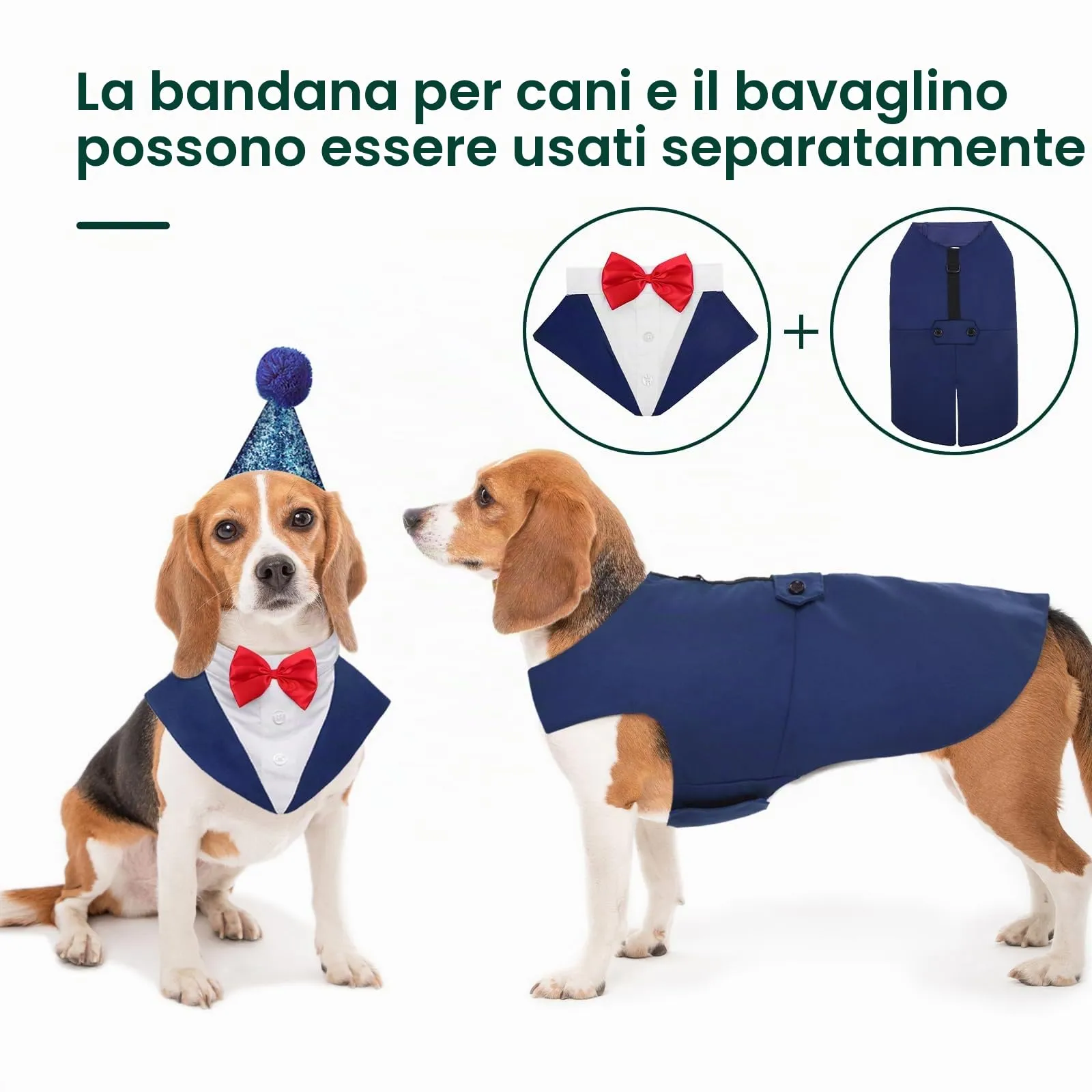 Kuoser Abito Smoking per Cani con Papillon e Bandana, Vestito Formale per Matrimoni e Feste, Blu, XL - immagine 3