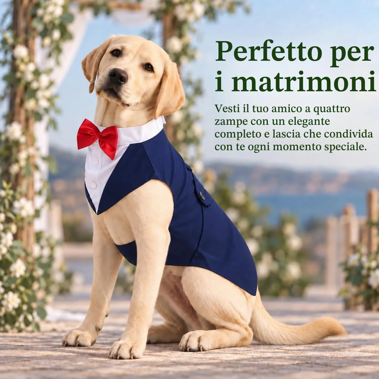 Kuoser Abito Smoking per Cani con Papillon e Bandana, Vestito Formale per Matrimoni e Feste, Blu, XL - immagine 5