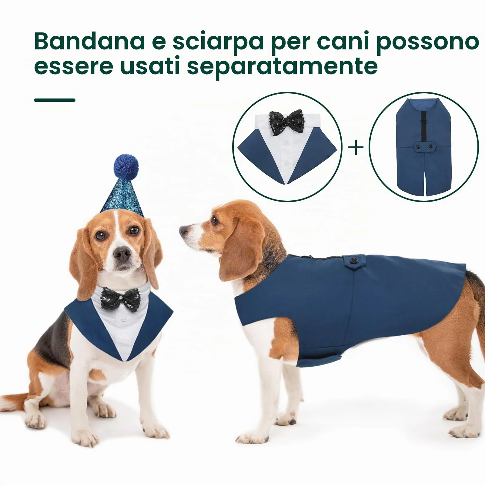 Kuoser Abito Smoking per Cani con Papillon e Bandana, Vestito Formale Elegante per Matrimoni e Feste - immagine 3