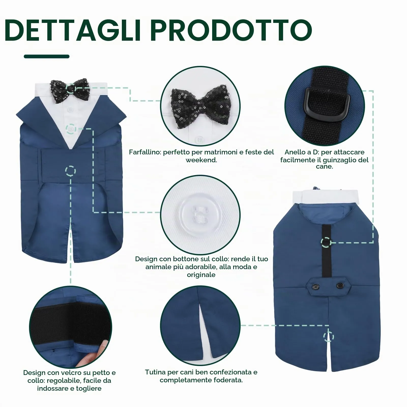 Kuoser Abito Smoking per Cani con Papillon e Bandana, Vestito Formale Elegante per Matrimoni e Feste - immagine 4