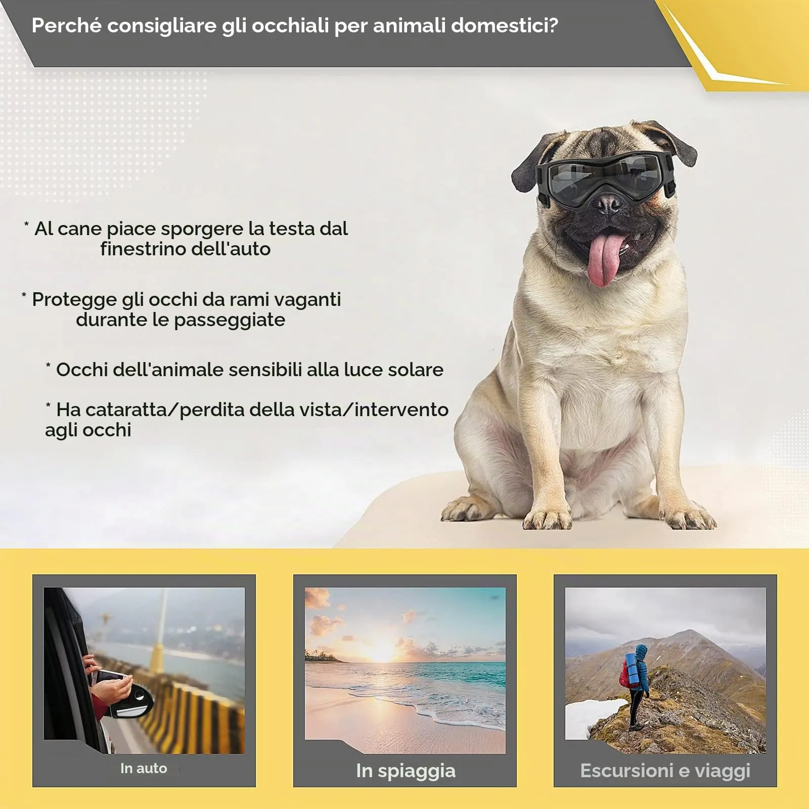 NAMSAN Occhiali da sole protettivi per cani di piccola e media taglia, Nero - immagine 6