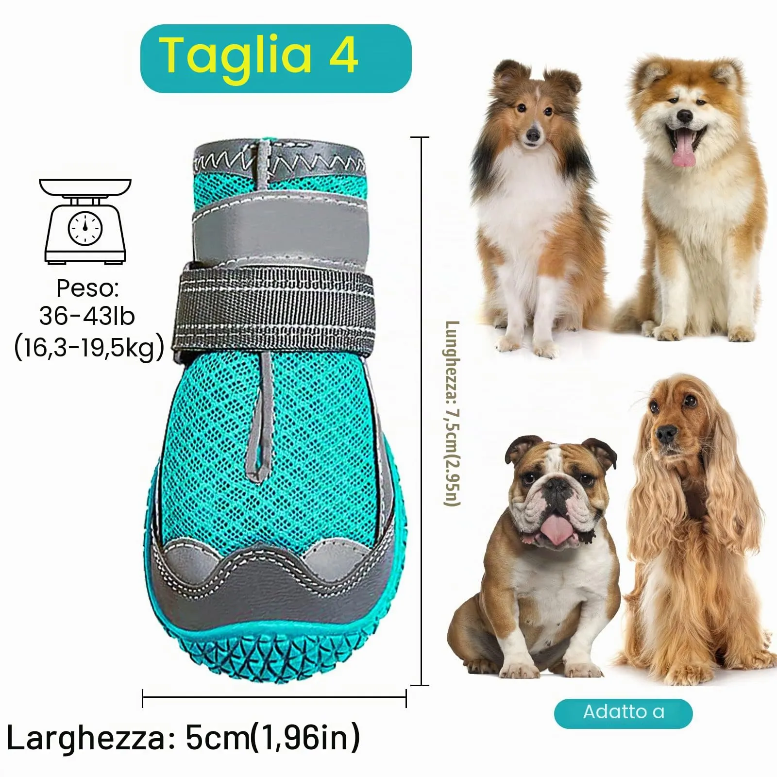 Havenfly Stivali per Cani, Traspiranti e Antiscivolo con Cinghie Regolabili Riflettenti, 4 Pezzi, Taglia 4 - immagine 3