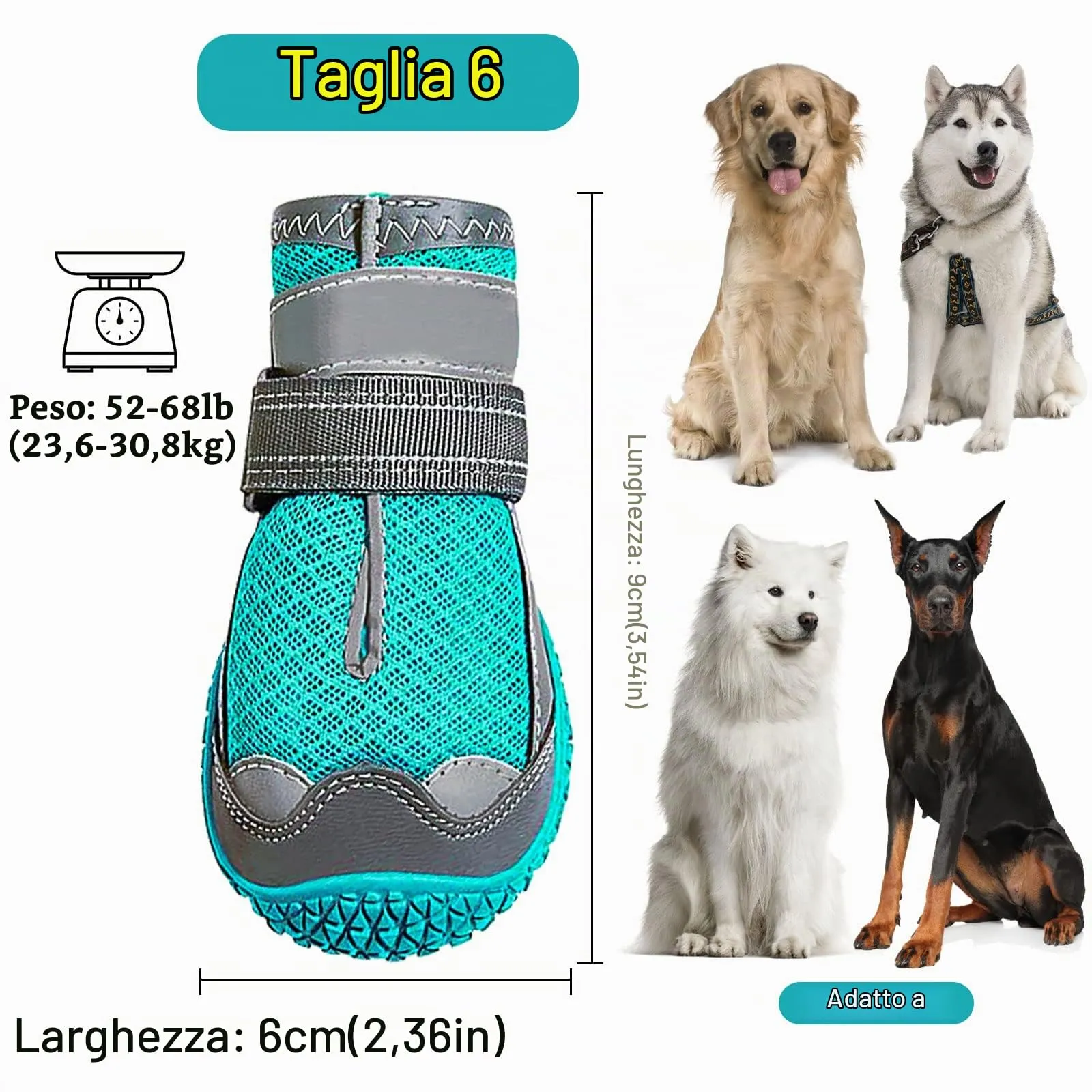 Havenfly Stivali per Cani Traspiranti Antiscivolo con Cinghie Regolabili Riflettenti, Blu, Taglia 6 (2 Pezzi) - immagine 3