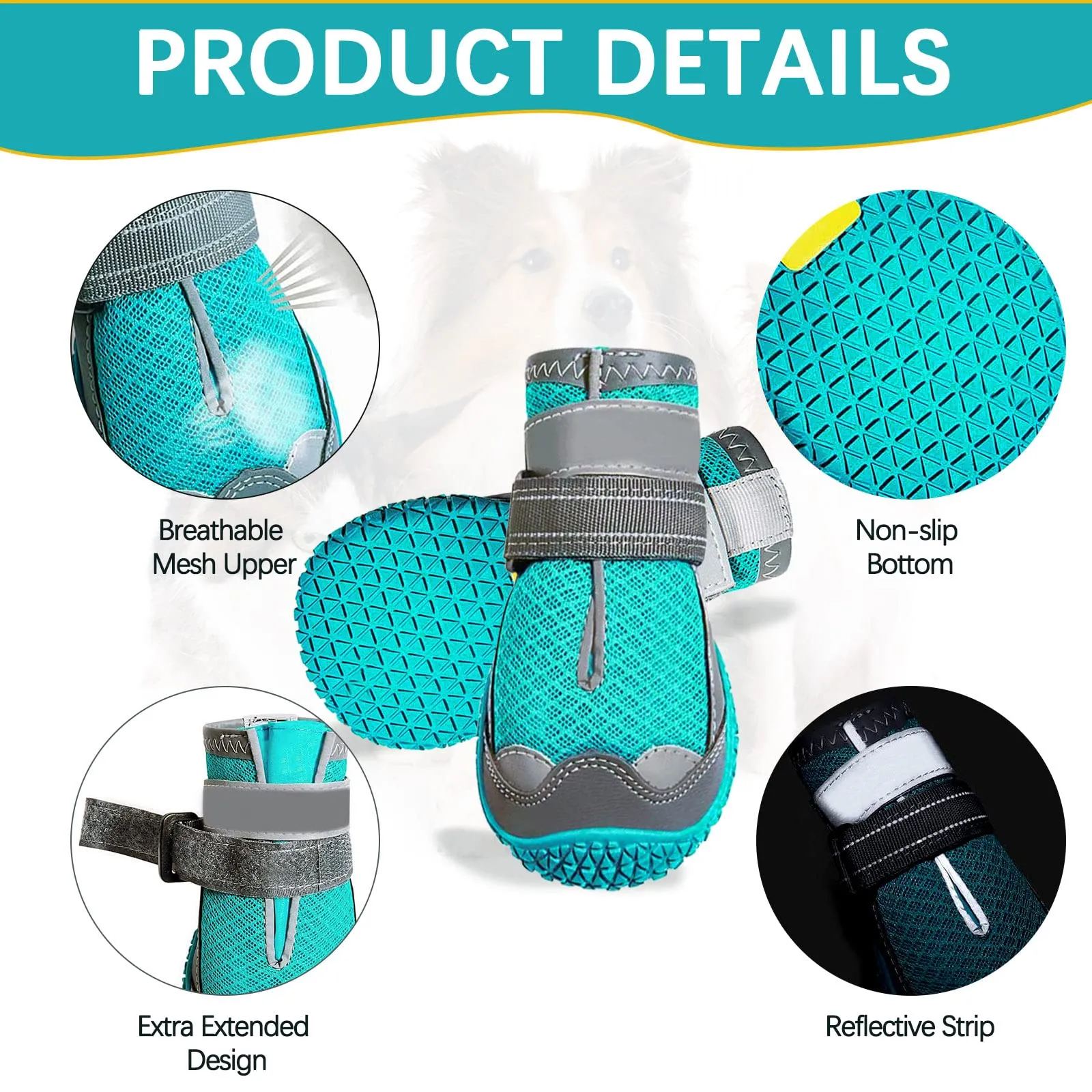 Havenfly Stivali per Cani Traspiranti Antiscivolo con Cinghie Regolabili Riflettenti, Blu, Taglia 6 (2 Pezzi) - immagine 5