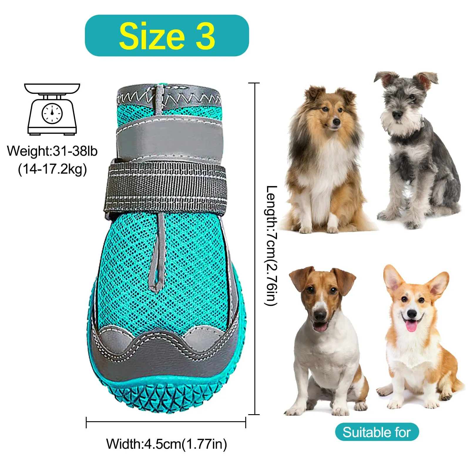 Havenfly Stivali per Cani Traspiranti e Antiscivolo con Cinghie Regolabili Riflettenti, Blu, Taglia 3 (2 pezzi) - immagine 3