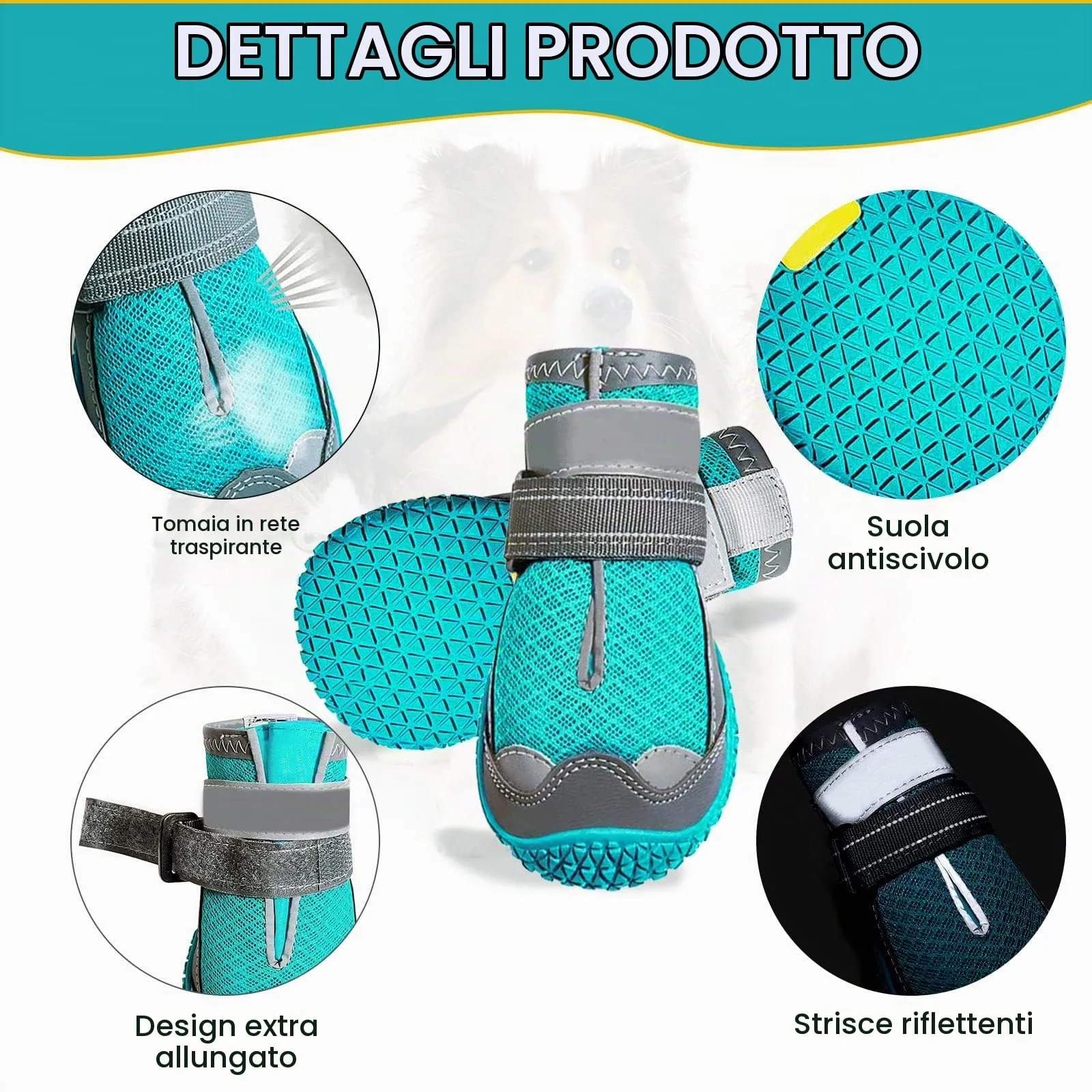 Havenfly Stivali per Cani Traspiranti Antiscivolo con Cinghie Regolabili Riflettenti, Blu, Taglia 1 (2 pezzi) - immagine 5