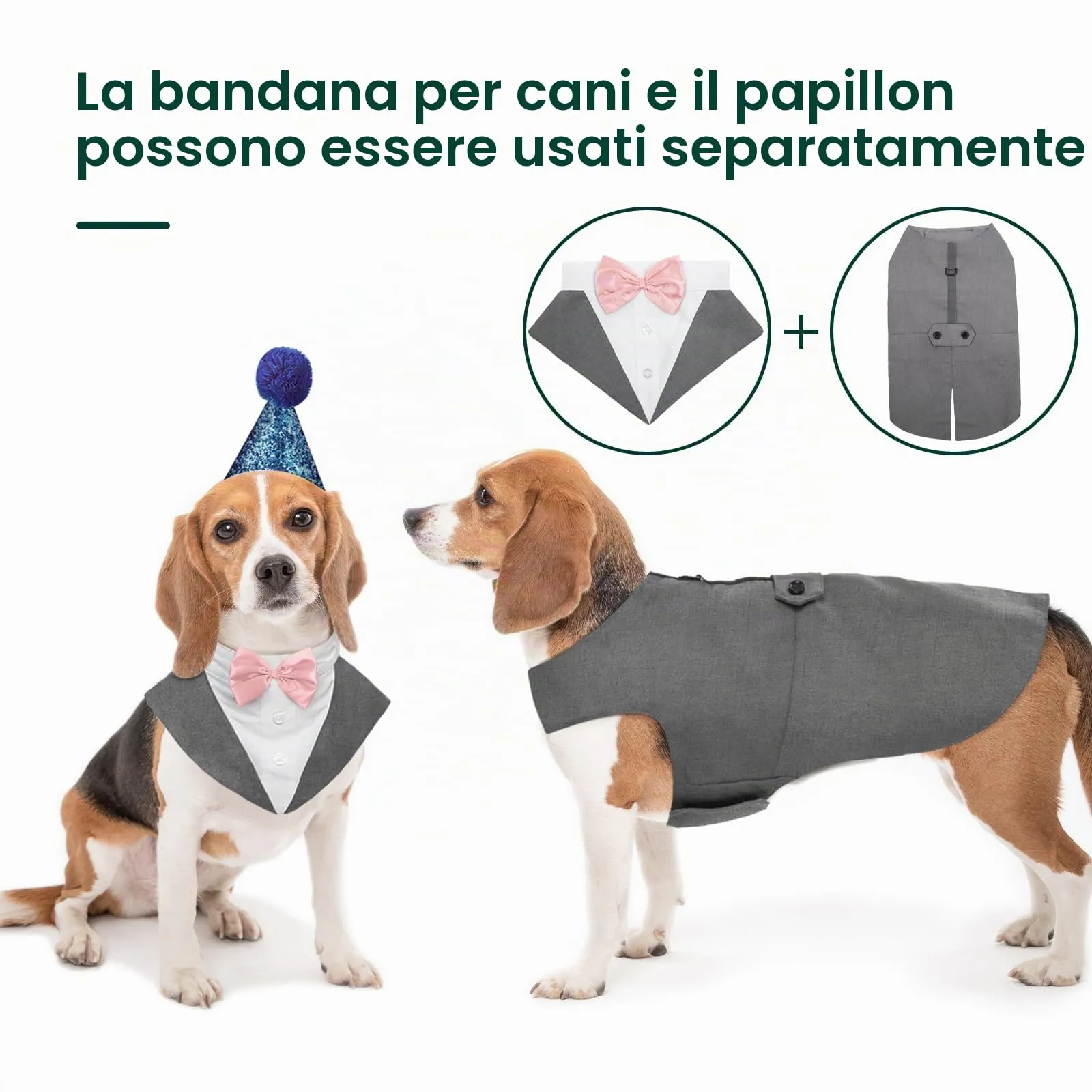 Kuoser Abito Smoking per Cani con Papillon e Bandana, Vestito Formale per Matrimoni e Feste - immagine 3
