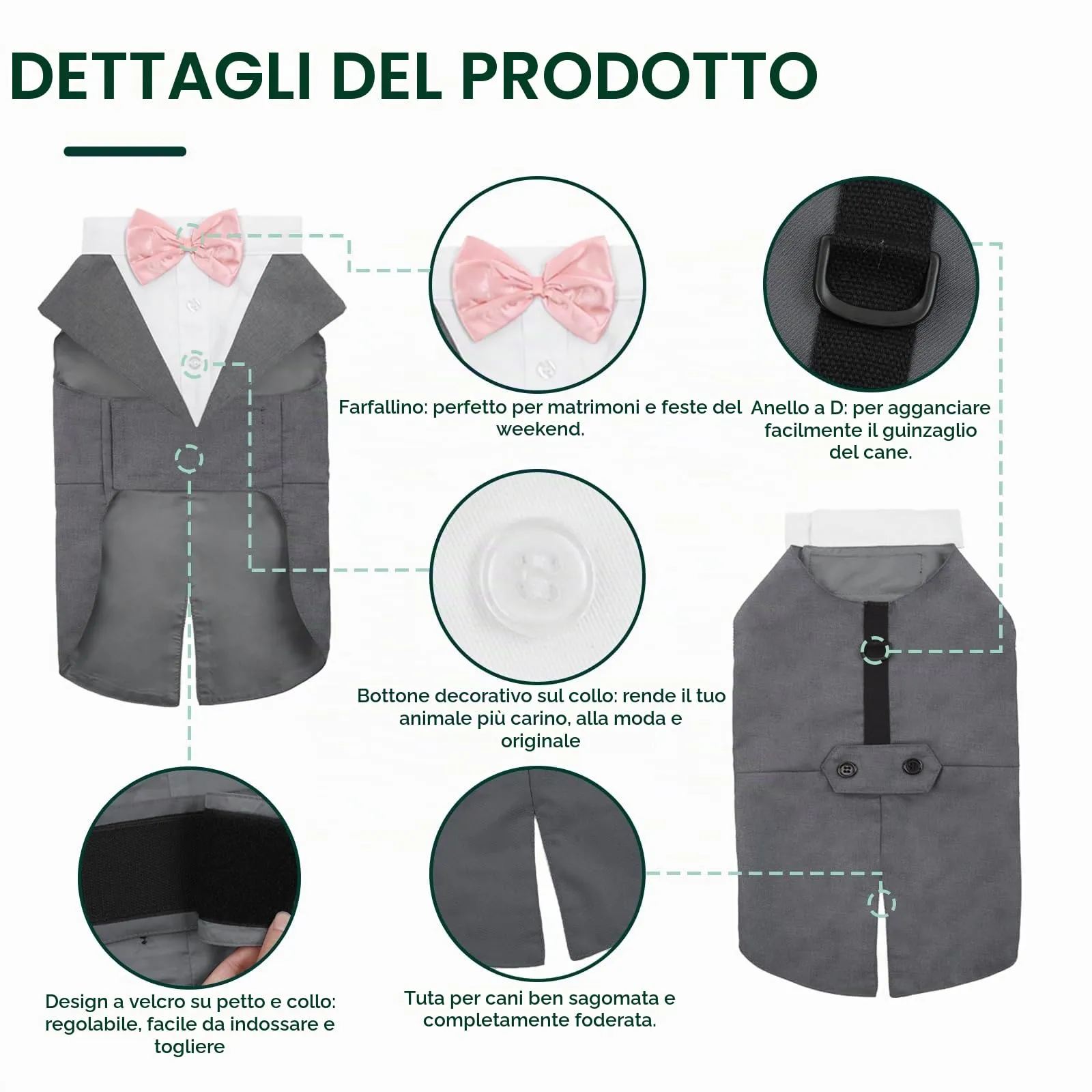 Kuoser Abito Smoking per Cani con Papillon e Bandana, Vestito Formale per Matrimoni e Feste - immagine 4