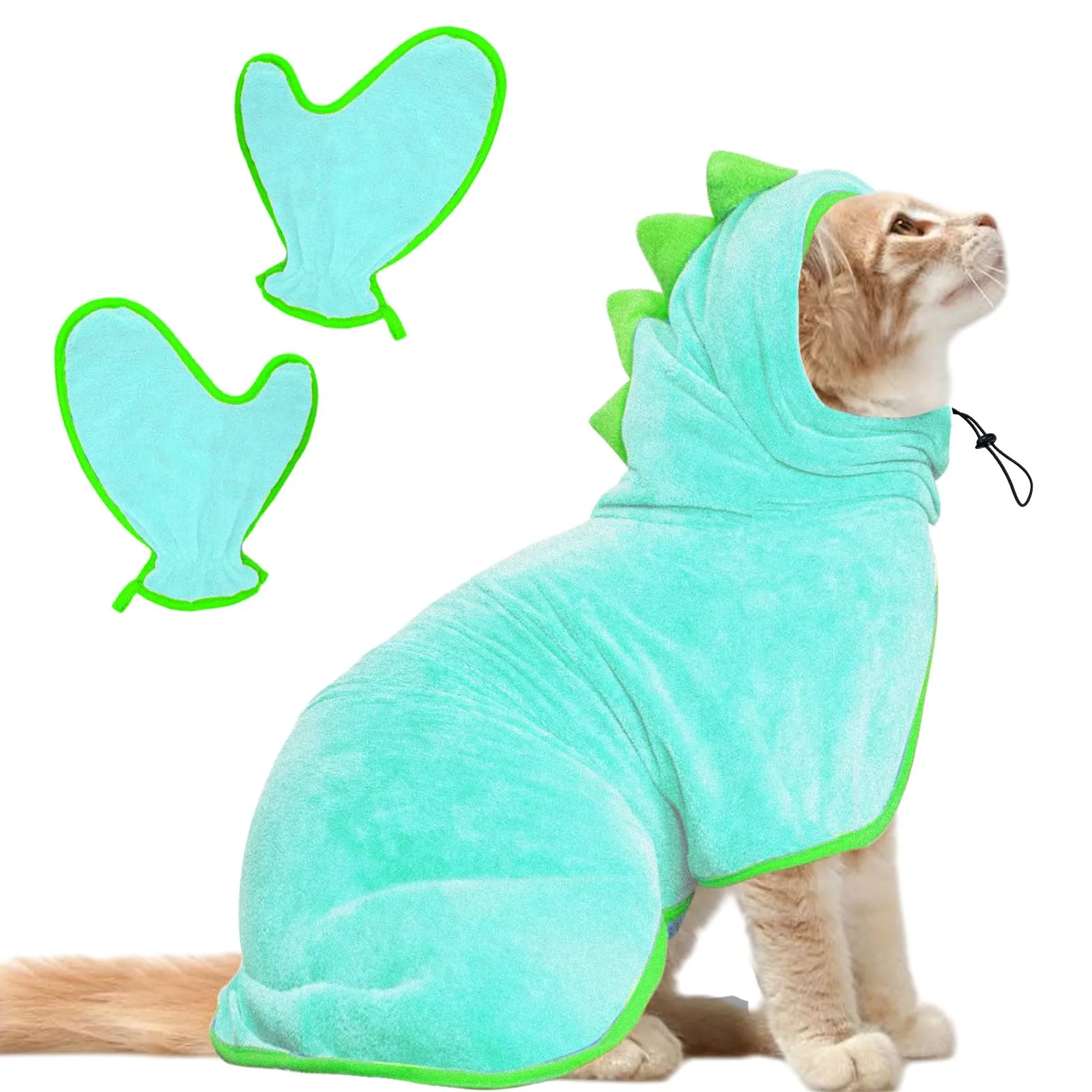 Bibykivn Accappatoio per Cani in Microfibra Design Dinosauro, Blu, Taglia S - immagine 1