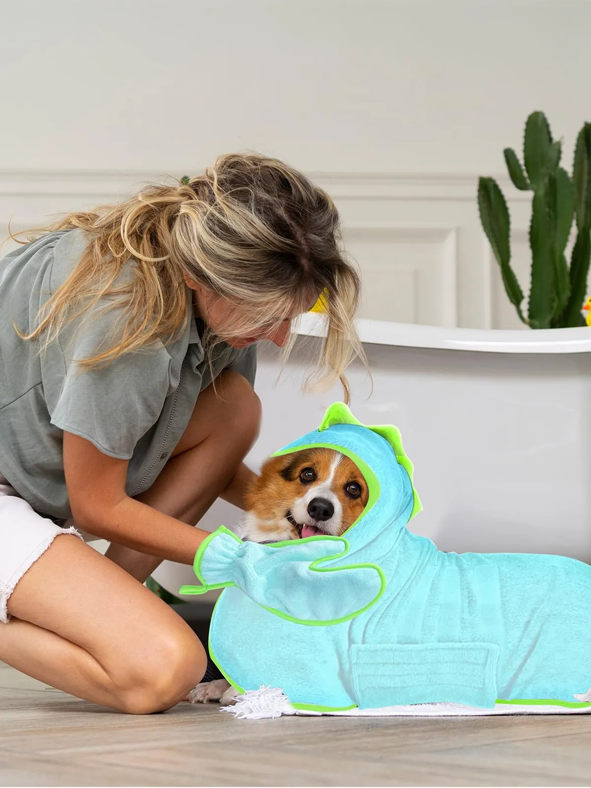 Bibykivn Accappatoio in Microfibra per Cani Modello Dinosauro, XL, Blu - immagine 7