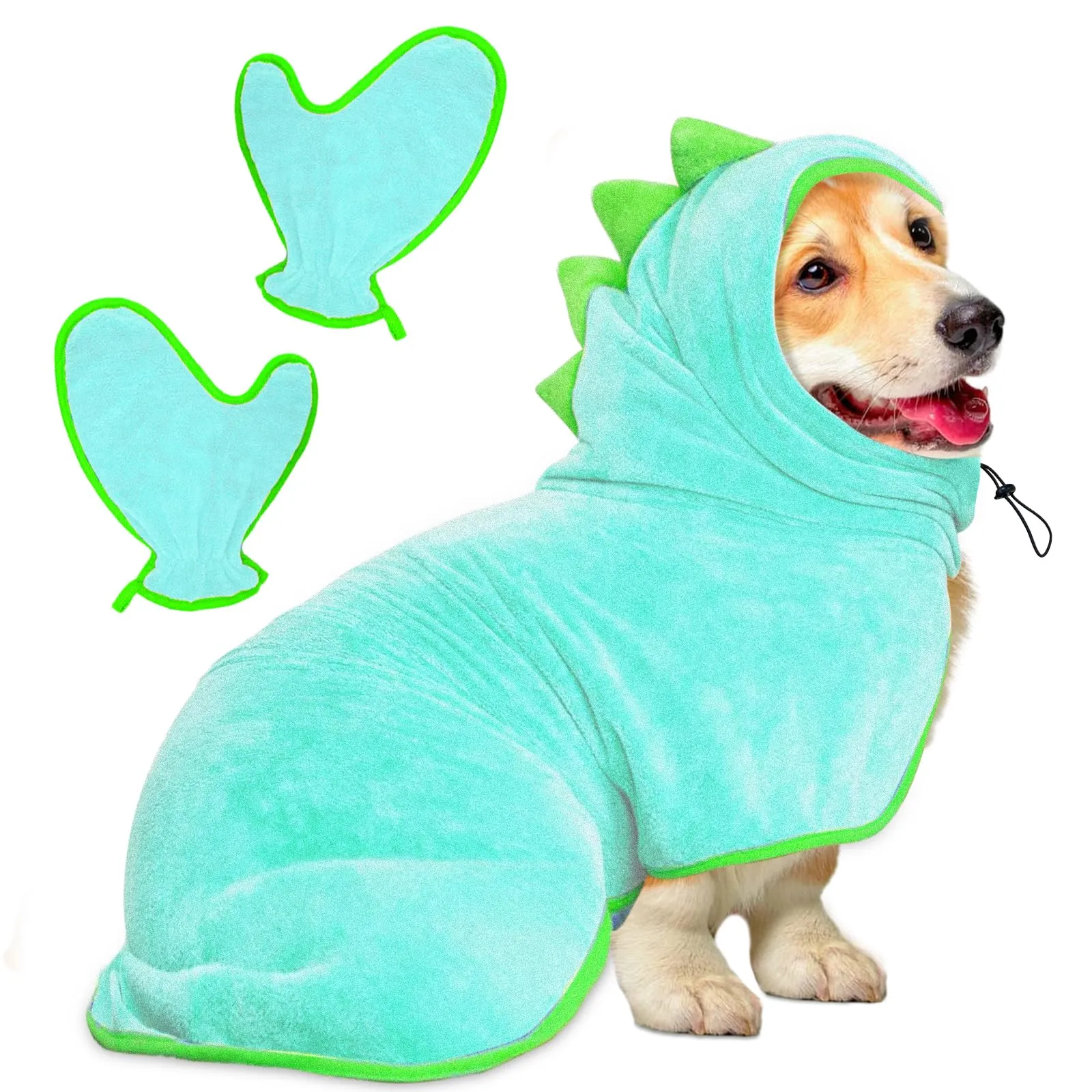 Bibykivn Accappatoio in Microfibra per Cani, Modello Dinosauro, Blu, Taglia M - immagine 1