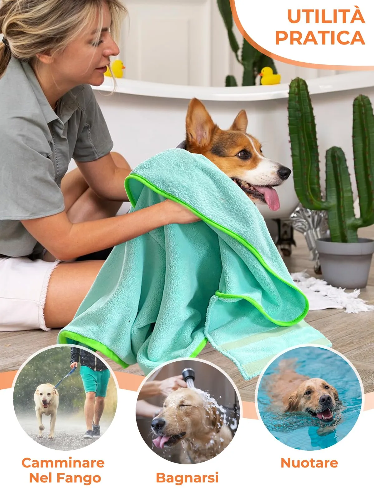 Bibykivn Accappatoio in Microfibra per Cani, Modello Dinosauro, Blu, Taglia M - immagine 6